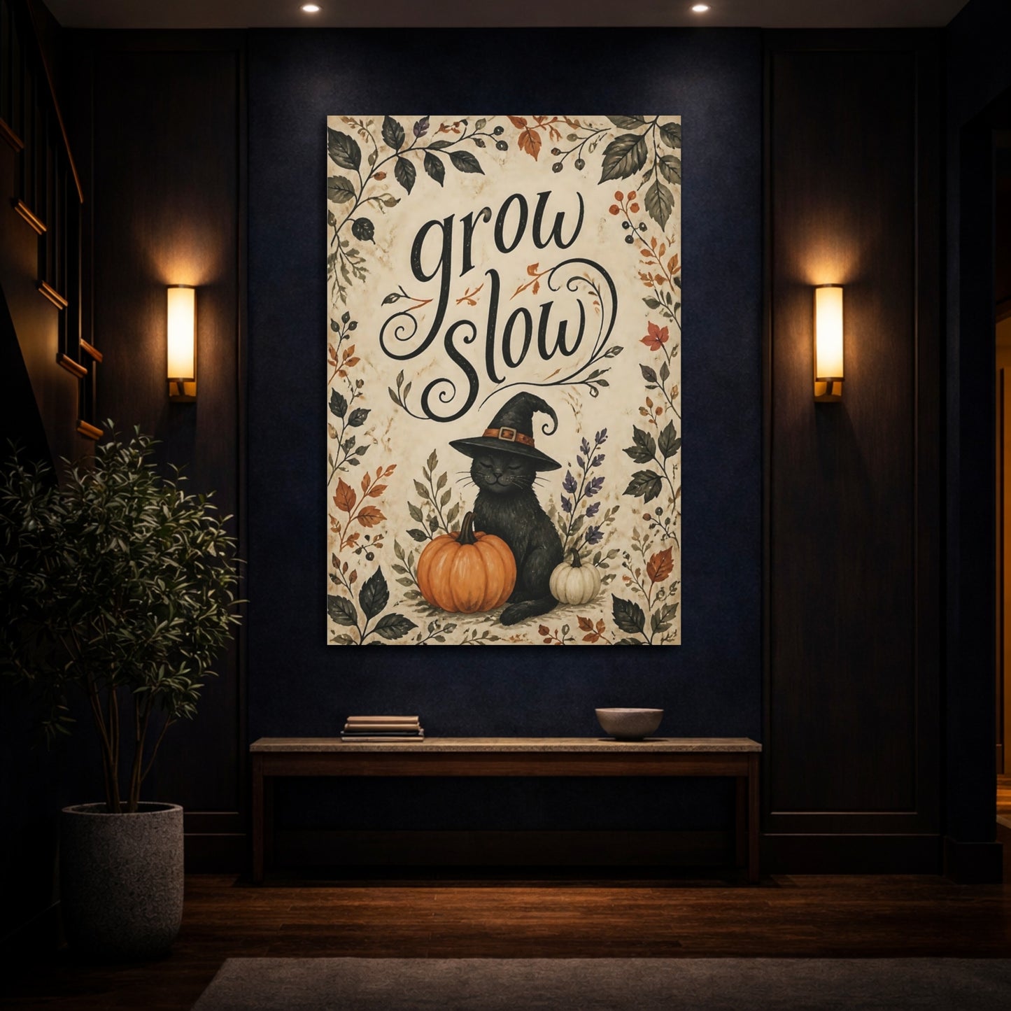 Mockup 4. Grow Slow Cat Quote shown as canvas print
