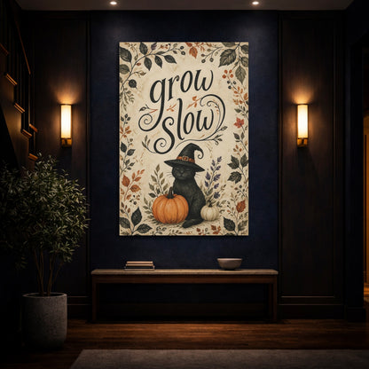 Mockup 4. Grow Slow Cat Quote shown as canvas print