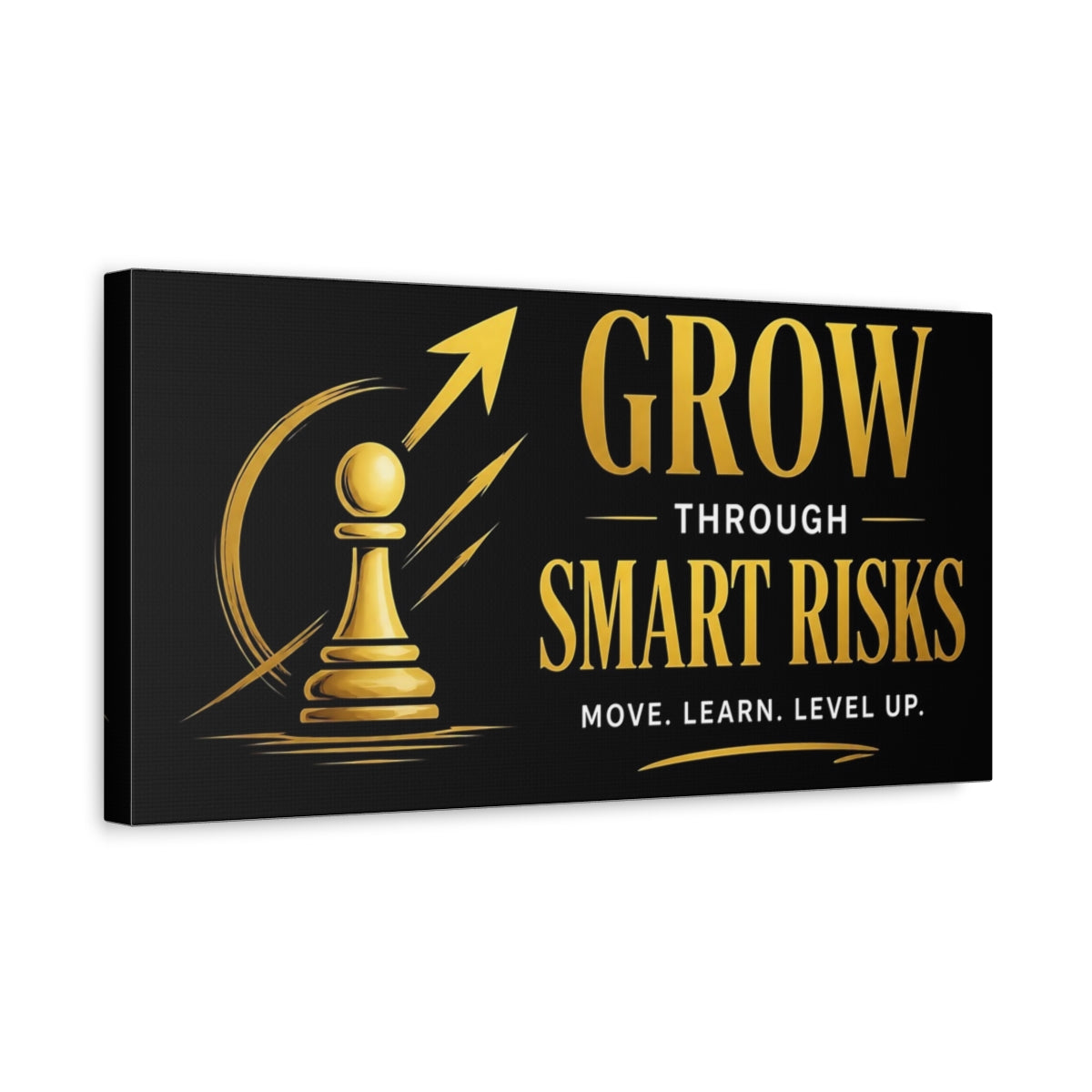 Side Mockup 3. Grow Through Smart Risks shown as canvas print