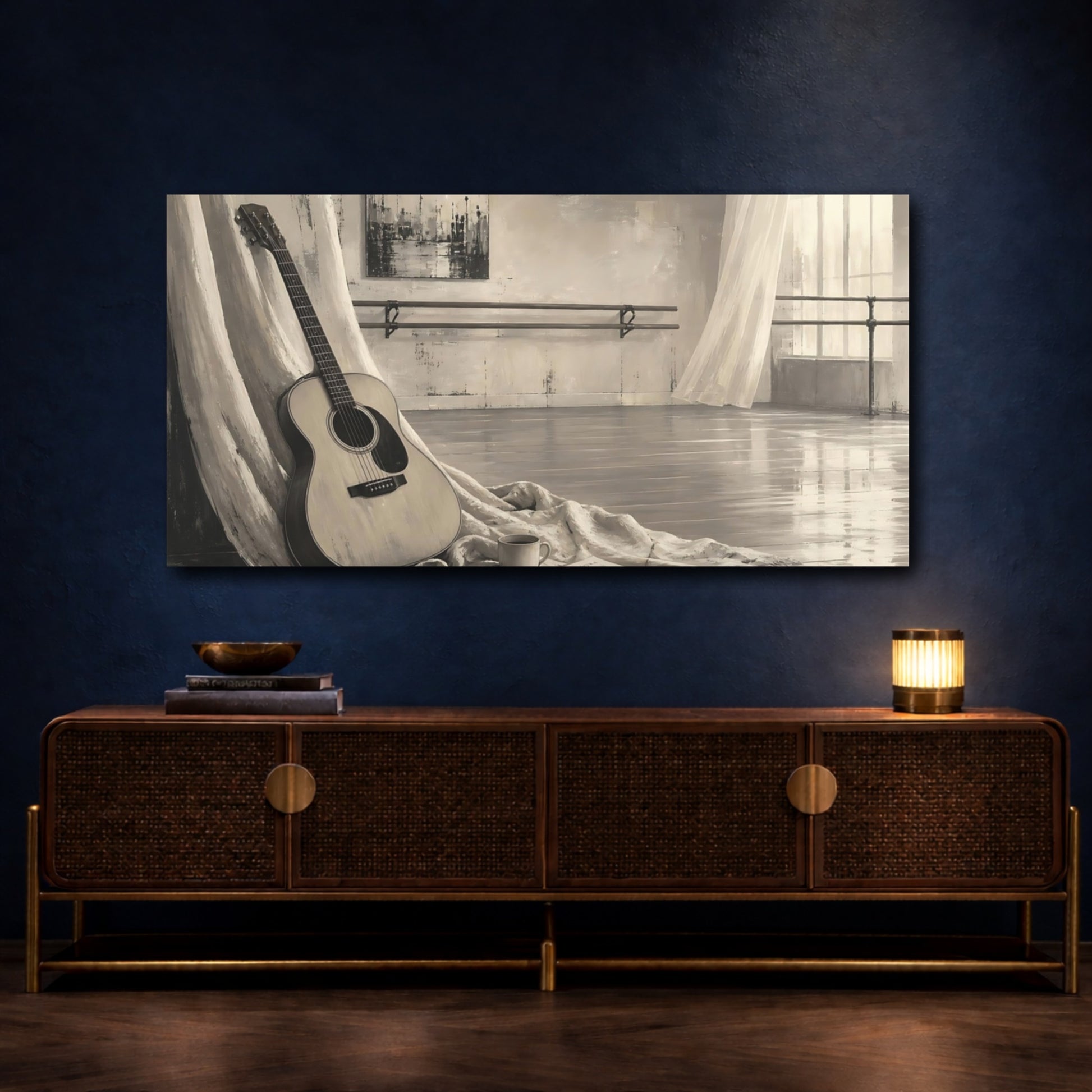 Mockup 4. Guitar By The Window shown as canvas print
