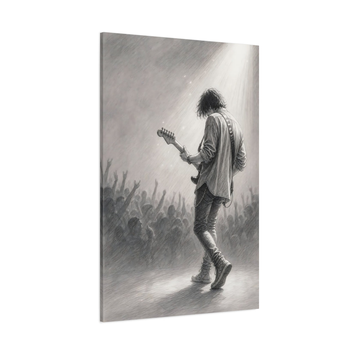 Side Mockup 1. Guitarist In Spotlight shown as canvas print