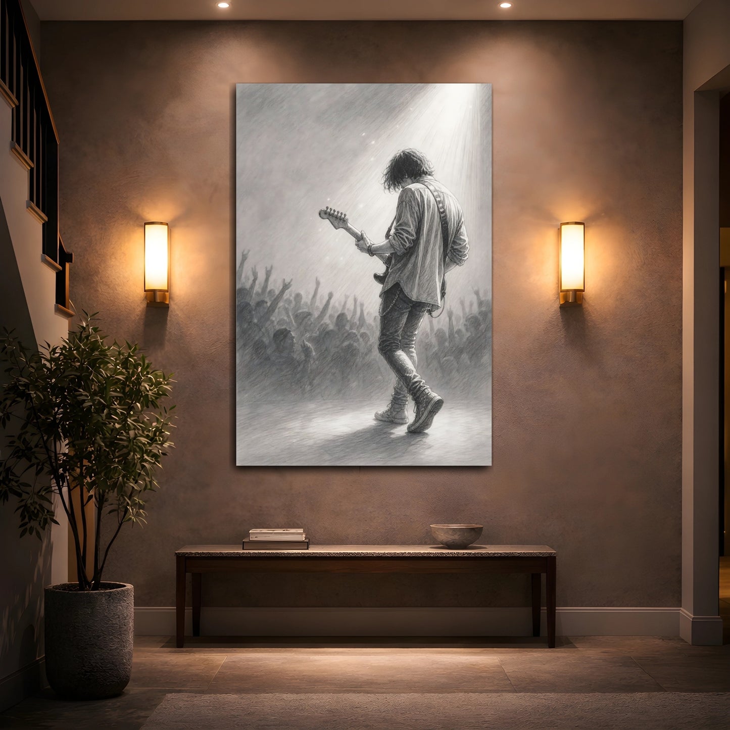 Mockup 2. Guitarist In Spotlight shown as canvas print