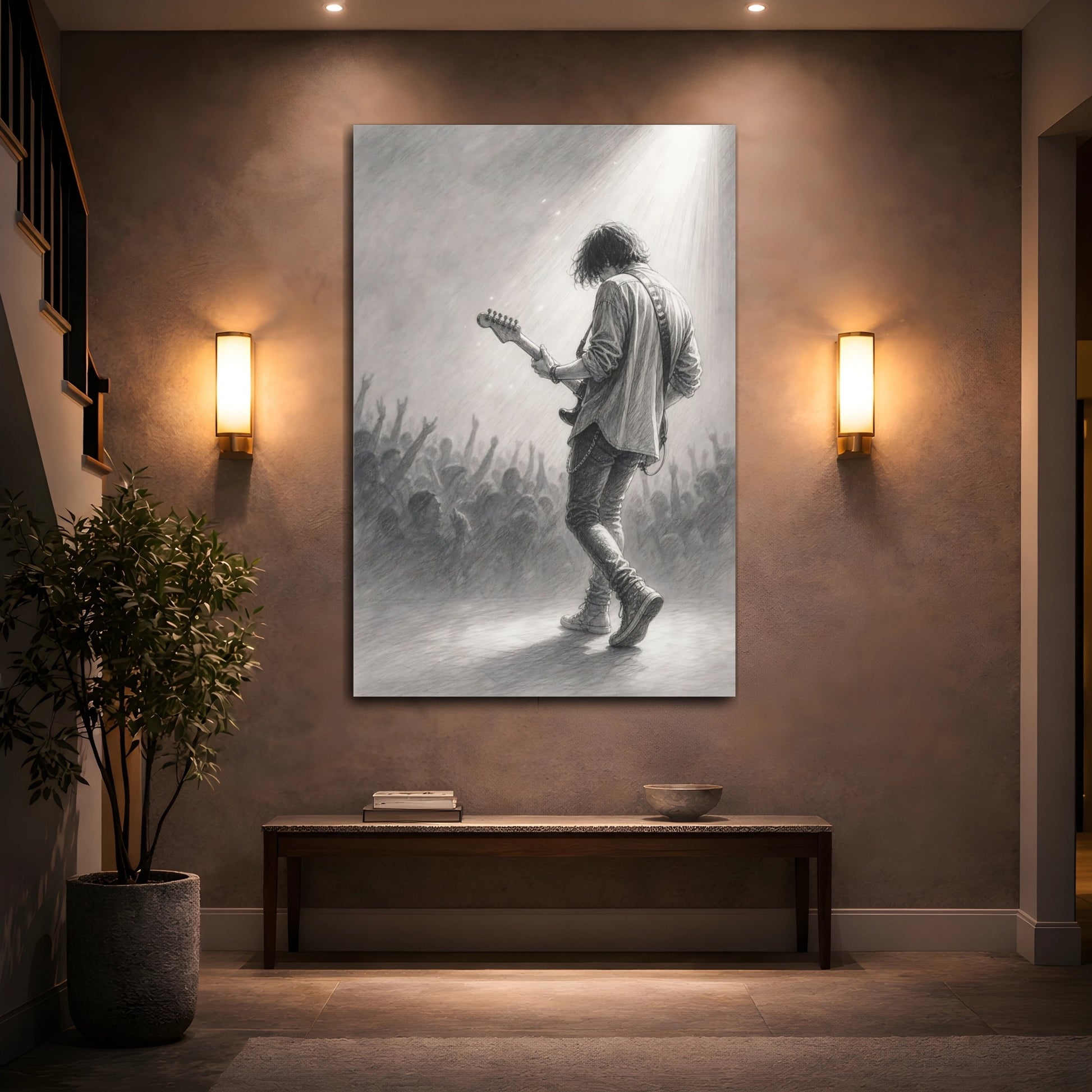 Mockup 2. Guitarist In Spotlight shown as canvas print