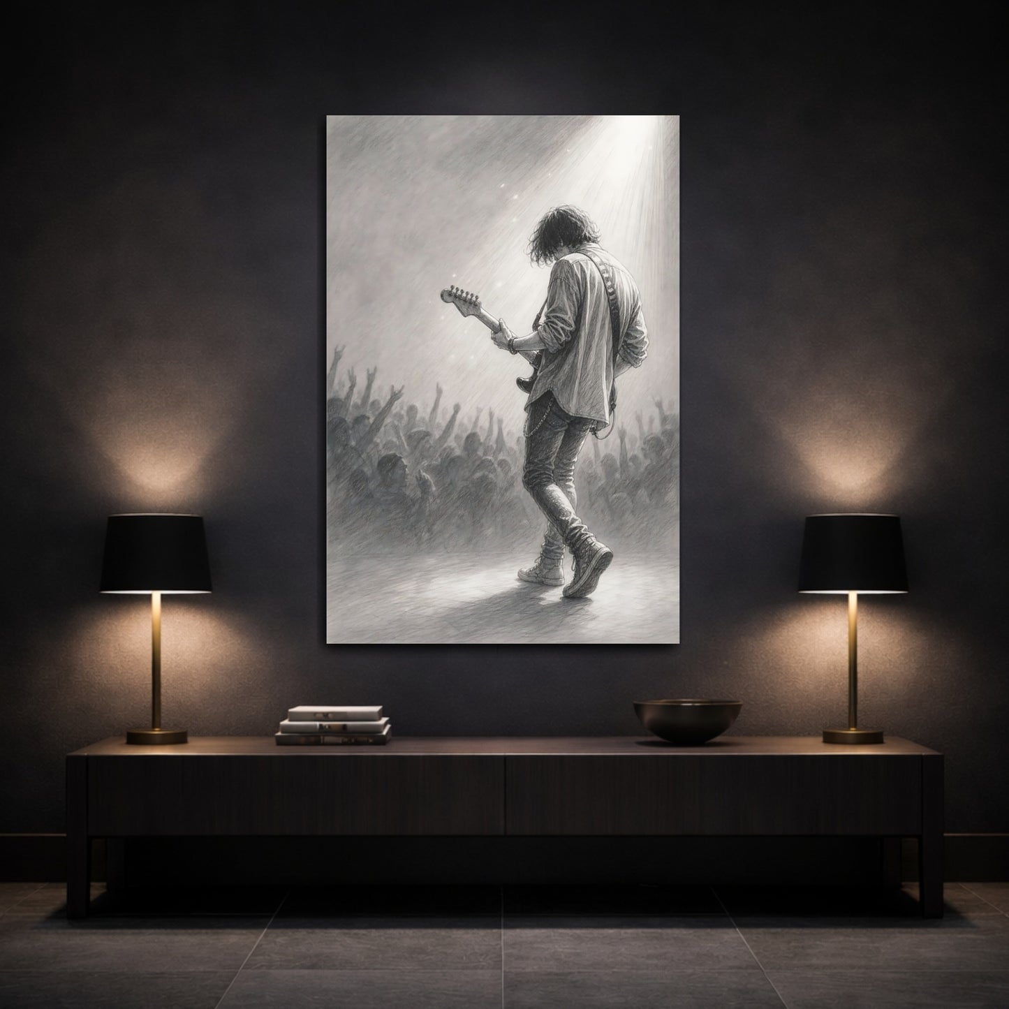Mockup 3. Guitarist In Spotlight shown as canvas print