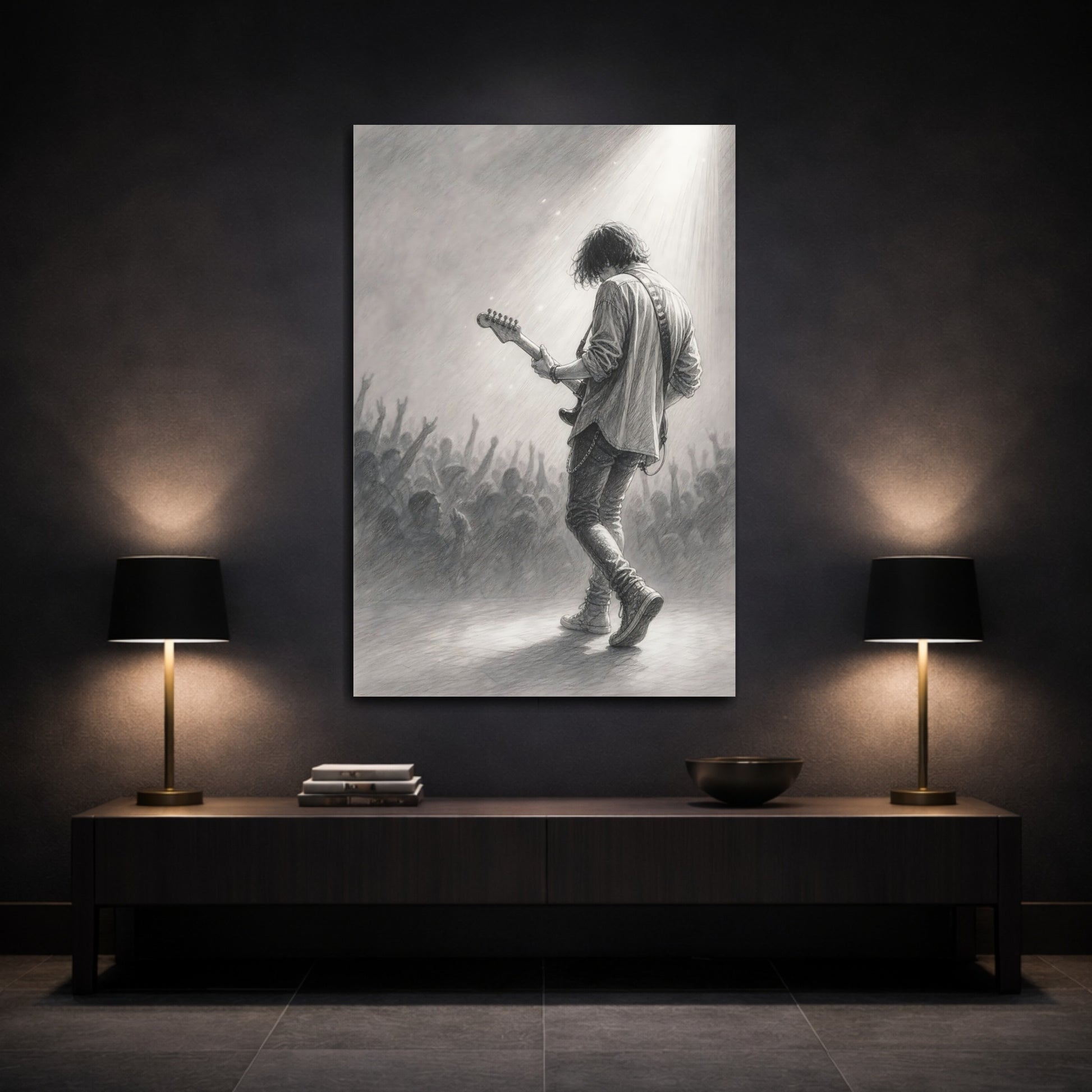 Mockup 3. Guitarist In Spotlight shown as canvas print
