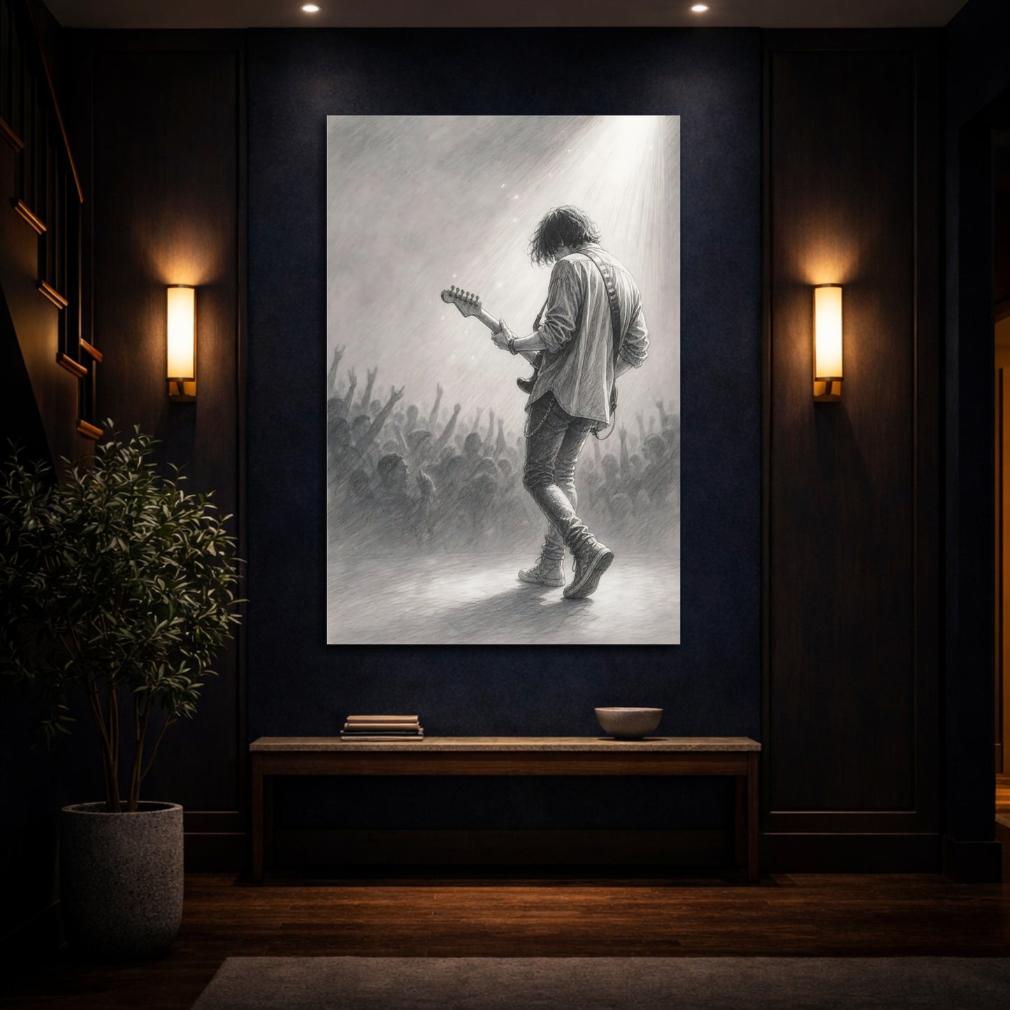 Mockup 4. Guitarist In Spotlight shown as canvas print