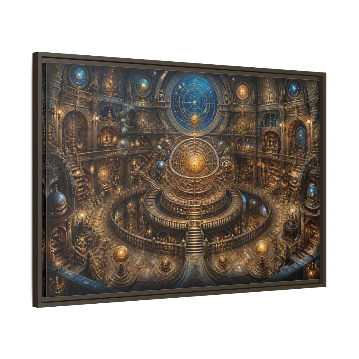 Main Mockup. Hall Of The Golden Orrery shown as framed canvas print