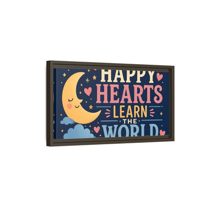 Side Mockup 7. Happy Hearts Moon shown as framed canvas print