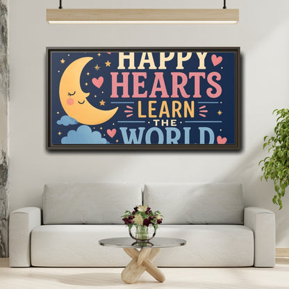 Mockup 2. Happy Hearts Moon shown as framed canvas print