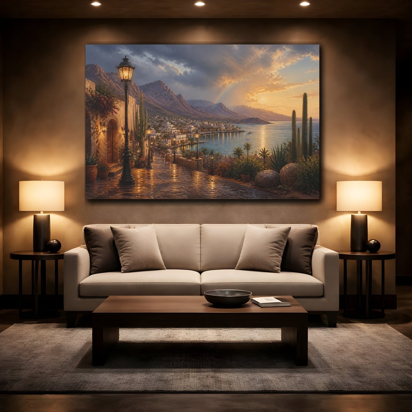 Mockup 2. Harbor Landscape At Sunset shown as canvas print