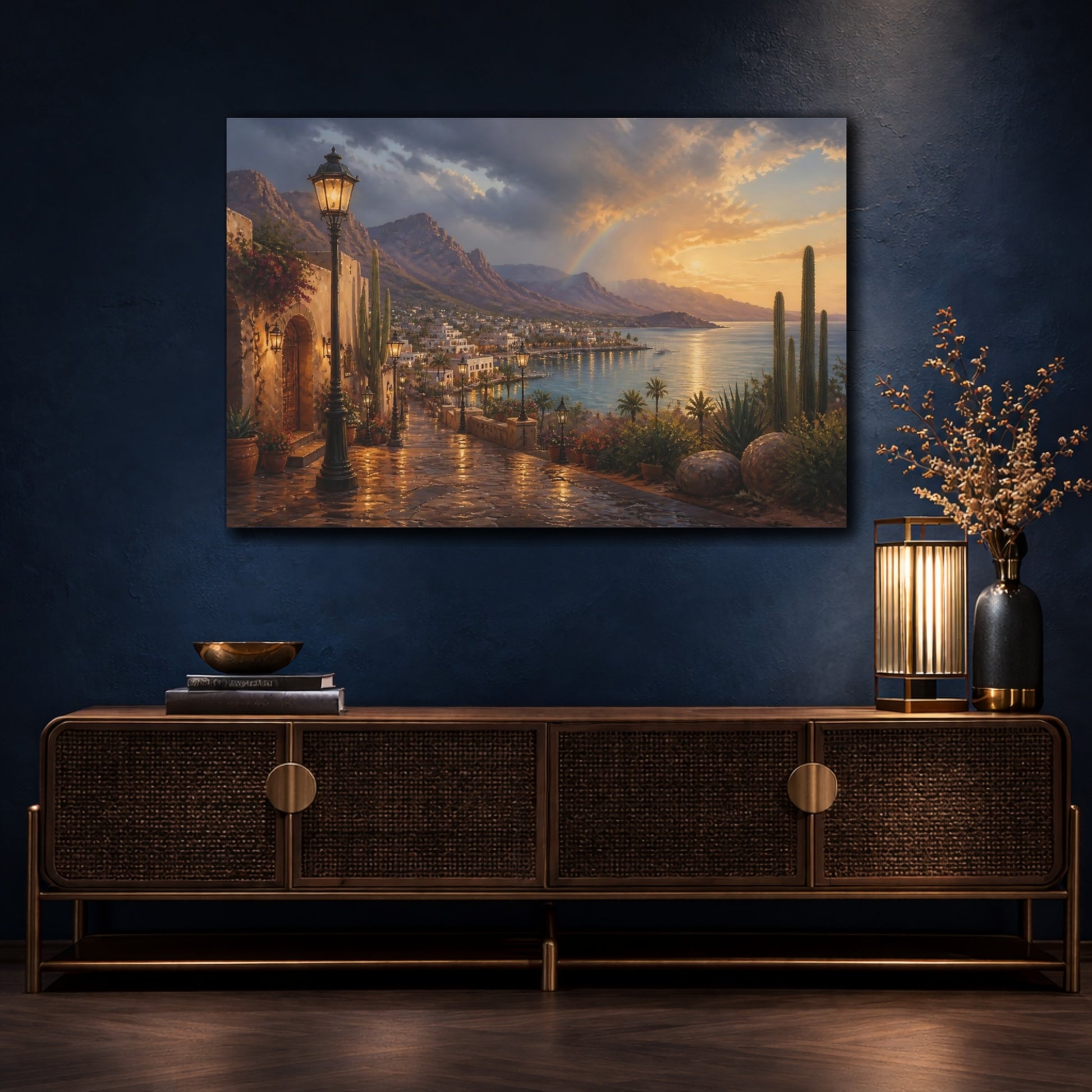 Mockup 4. Harbor Landscape At Sunset shown as canvas print