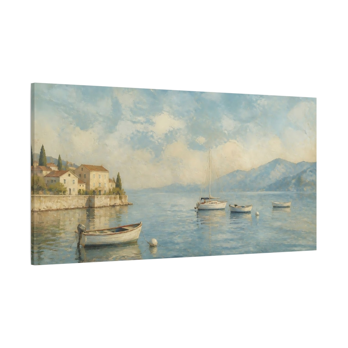 Side Mockup 2. Harbor Morning Boats shown as canvas print