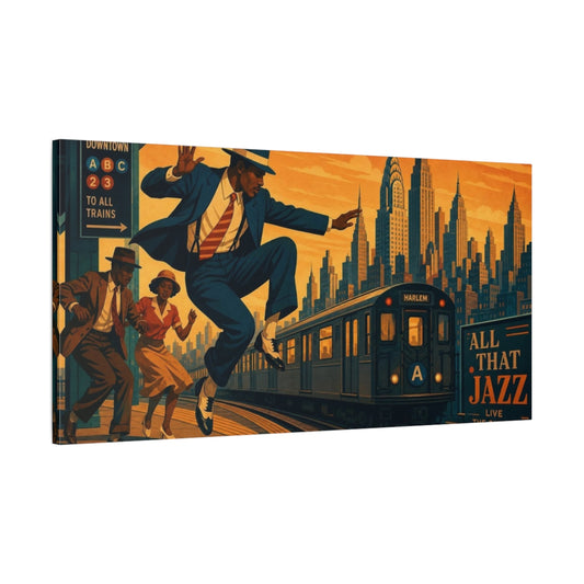 Main Mockup. Harlem Jazz Leap shown as canvas print