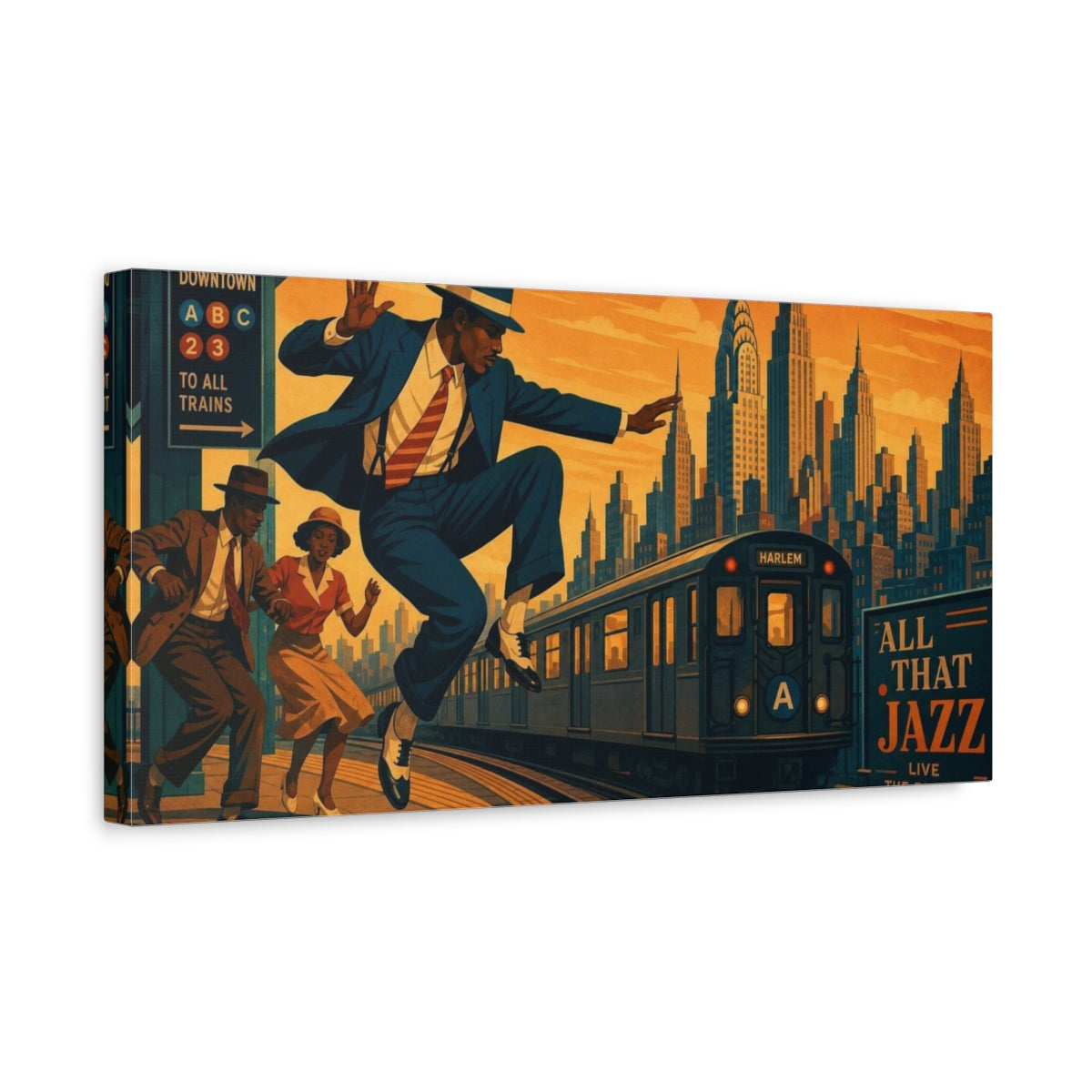 Side Mockup 3. Harlem Jazz Leap shown as canvas print