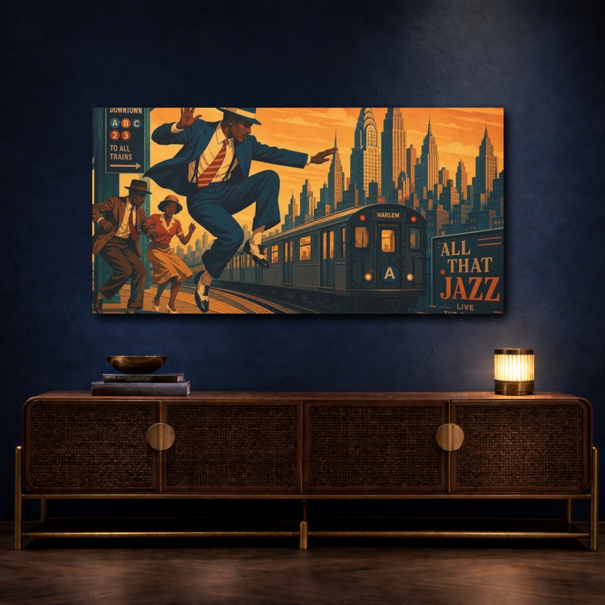 Mockup 4. Harlem Jazz Leap shown as canvas print