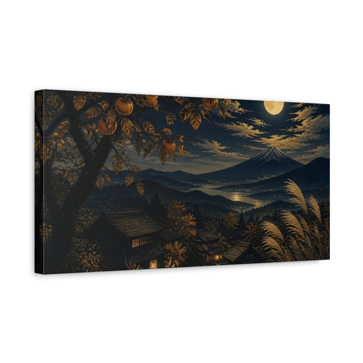 Side Mockup 3. Harvest Moon Over Mountain Village shown as canvas print