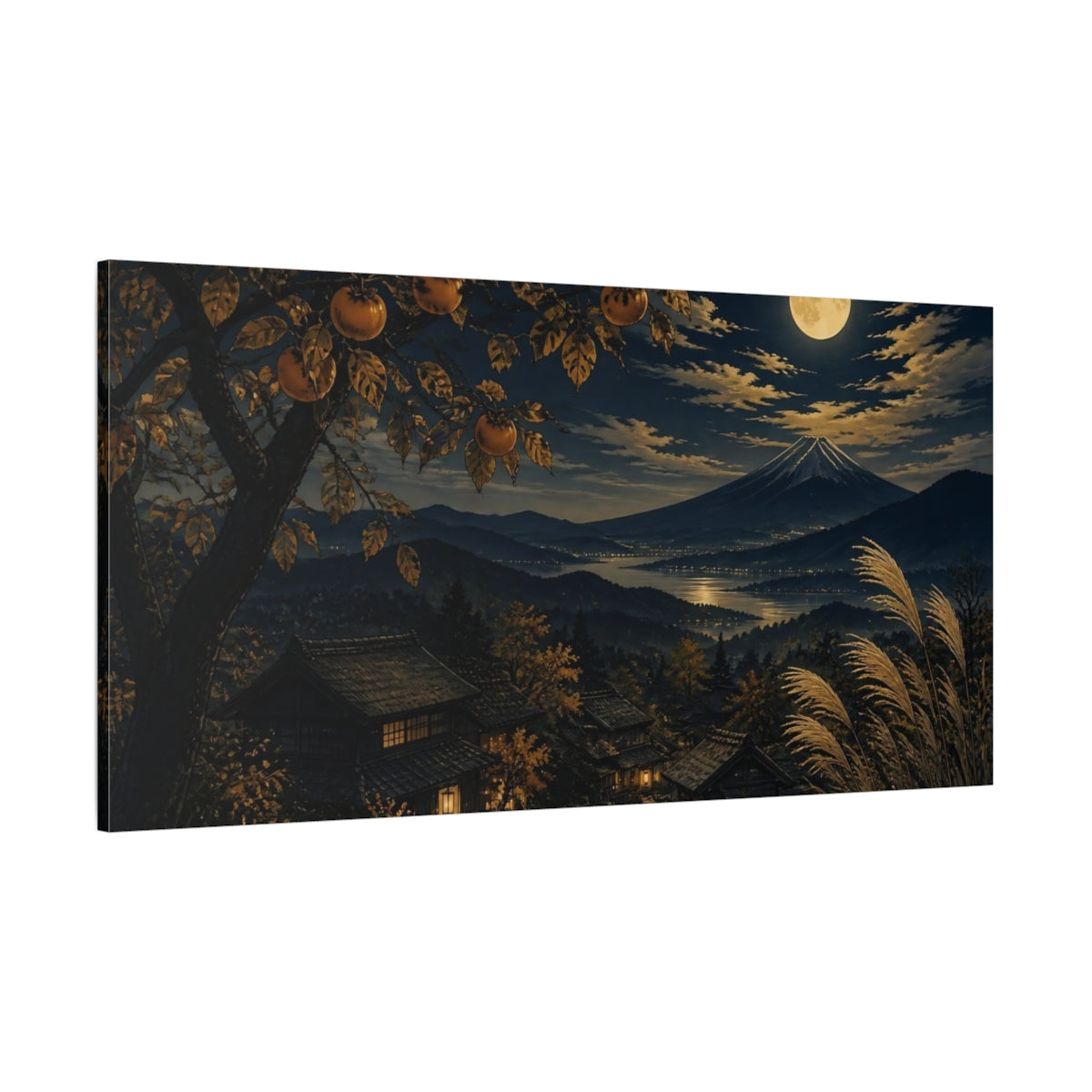 Side Mockup 2. Harvest Moon Over Mountain Village shown as canvas print