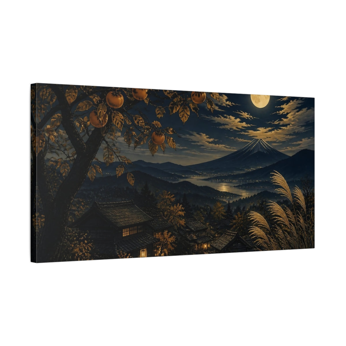 Side Mockup 1. Harvest Moon Over Mountain Village shown as canvas print