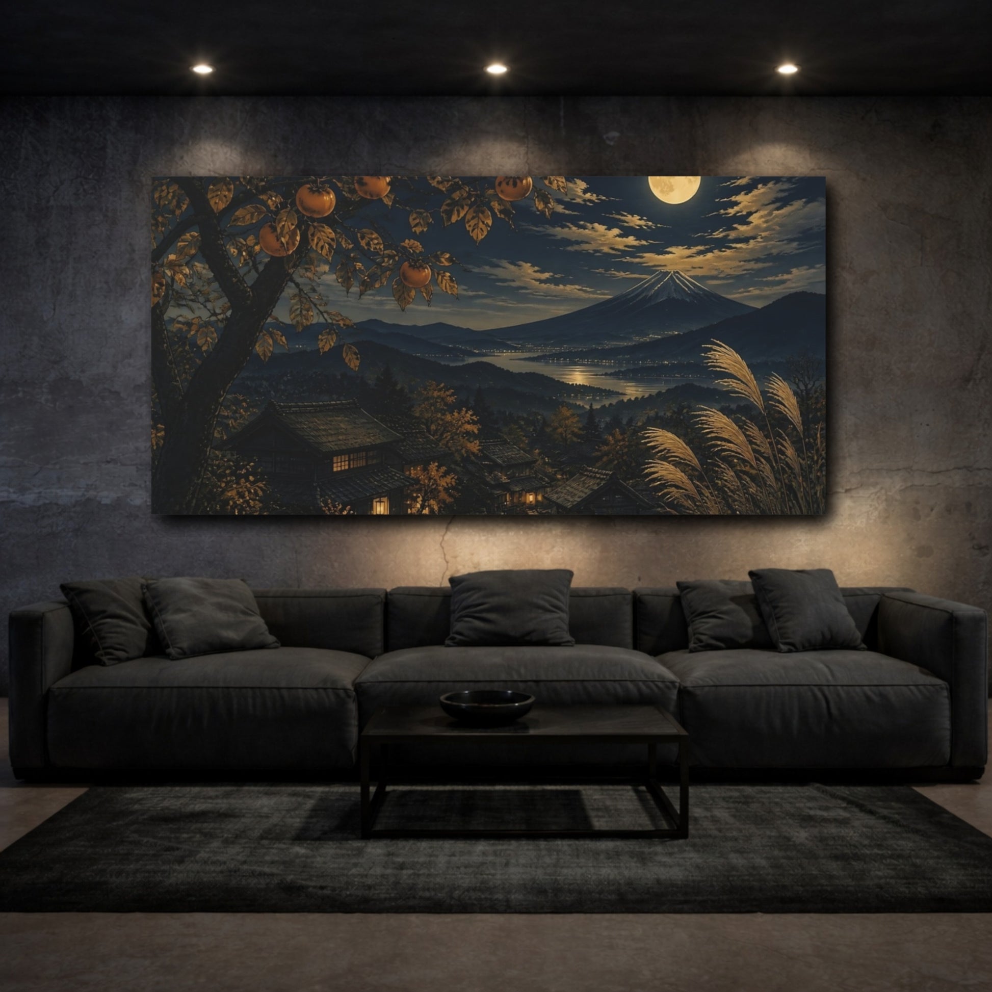 Mockup 3. Harvest Moon Over Mountain Village shown as canvas print