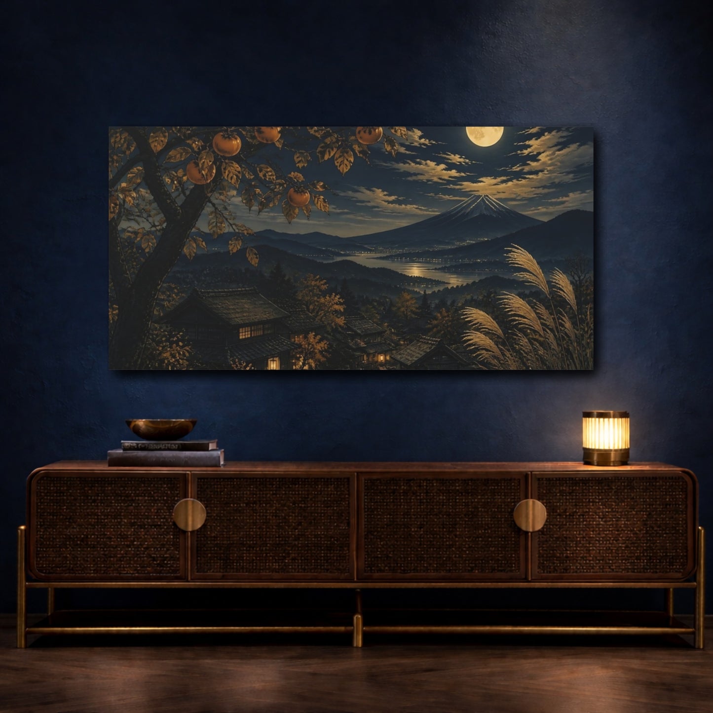 Mockup 4. Harvest Moon Over Mountain Village shown as canvas print