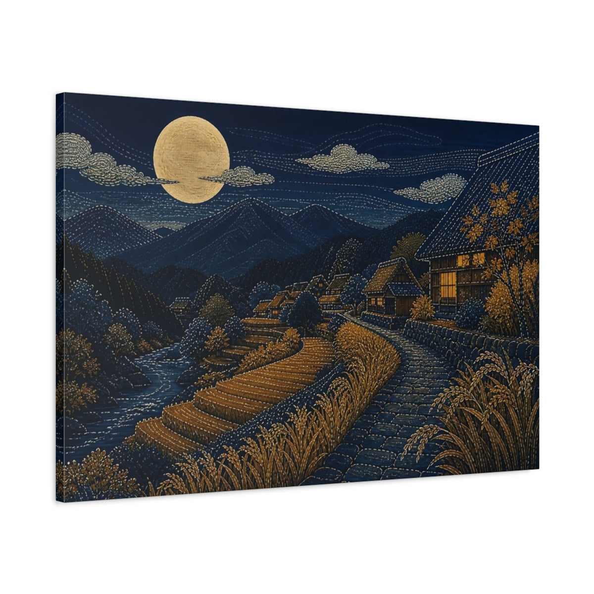 Main Mockup. Harvest Moon Over Rice Terraces shown as canvas print