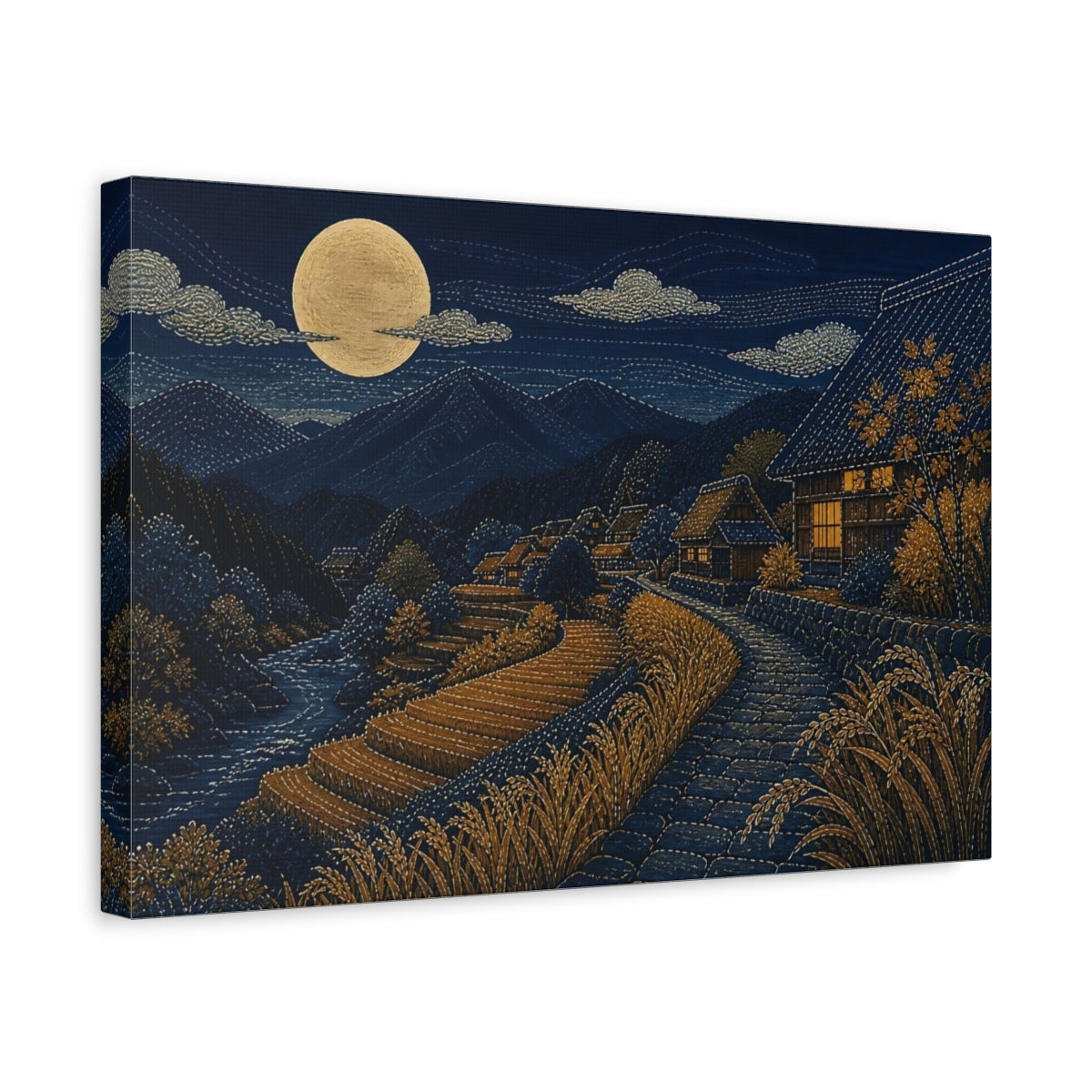 Side Mockup 4. Harvest Moon Over Rice Terraces shown as canvas print