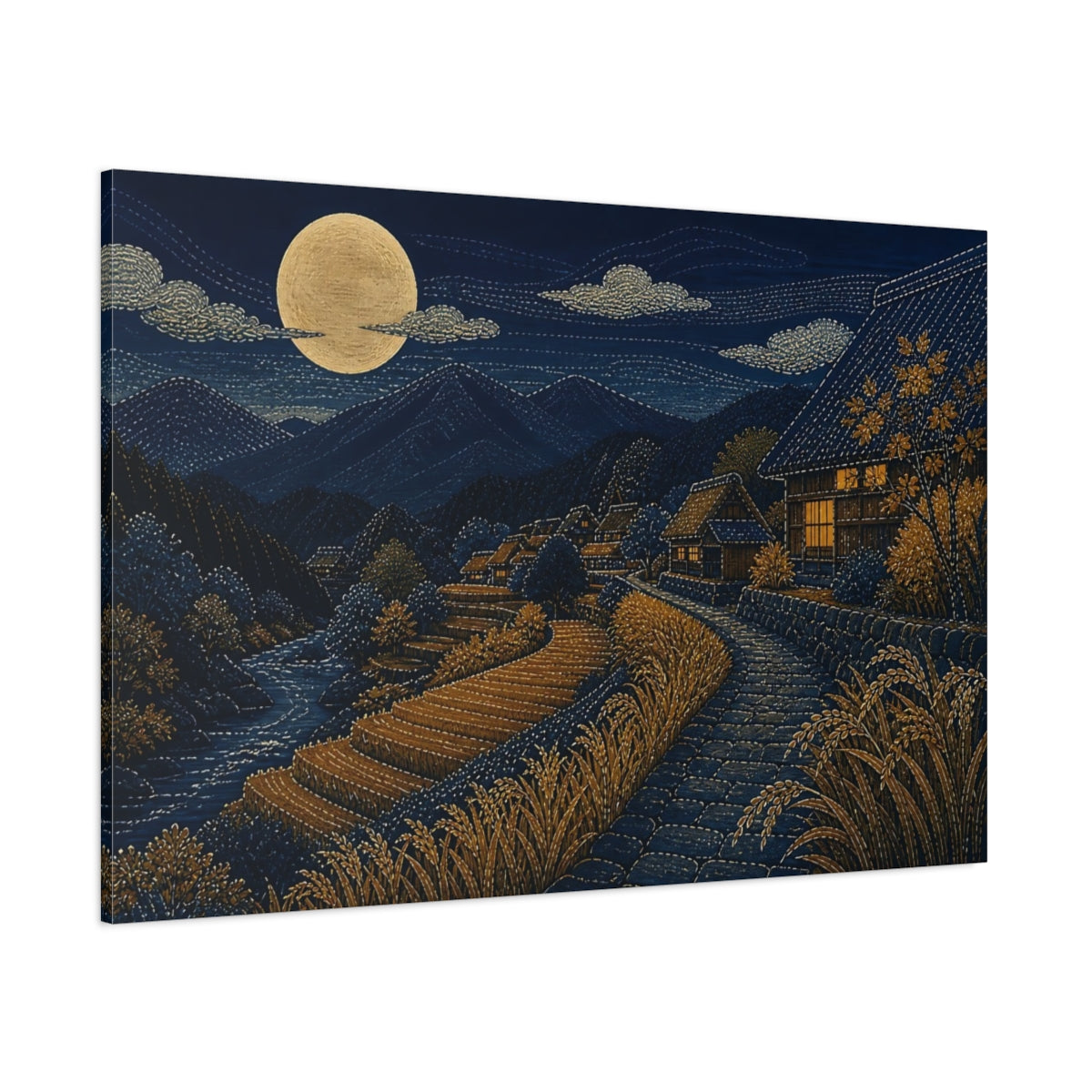 Side Mockup 1. Harvest Moon Over Rice Terraces shown as canvas print