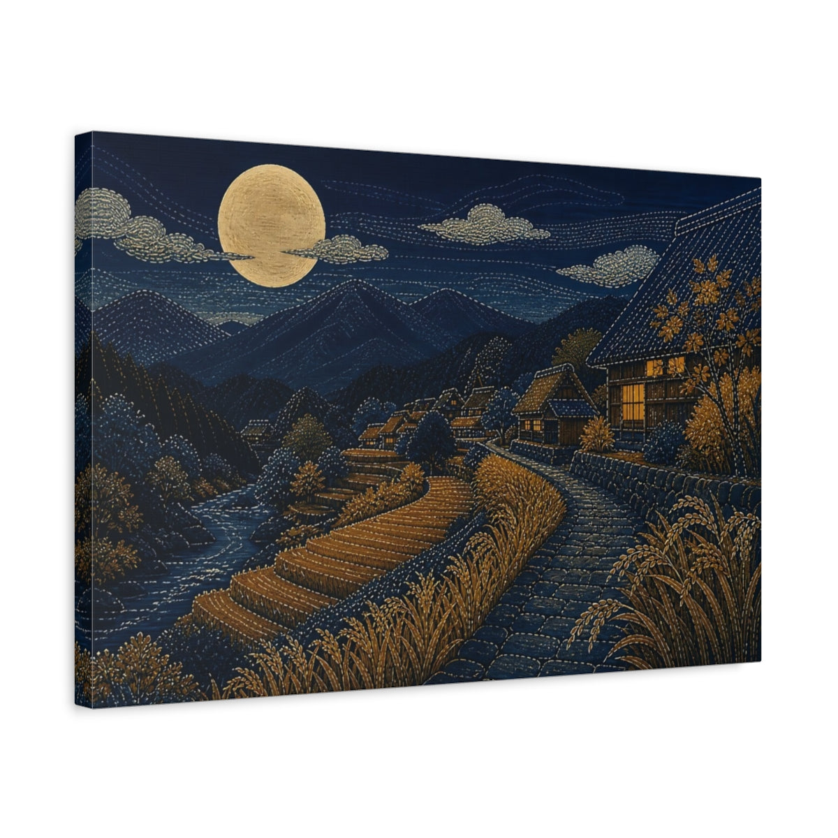Side Mockup 3. Harvest Moon Over Rice Terraces shown as canvas print