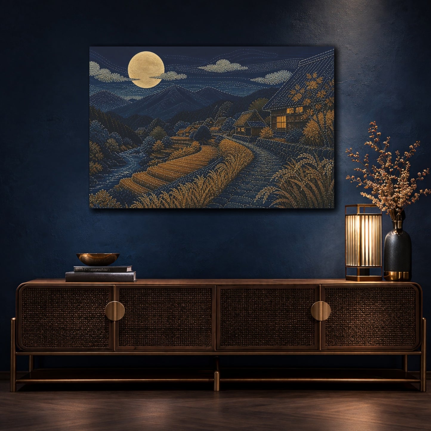 Mockup 4. Harvest Moon Over Rice Terraces shown as canvas print