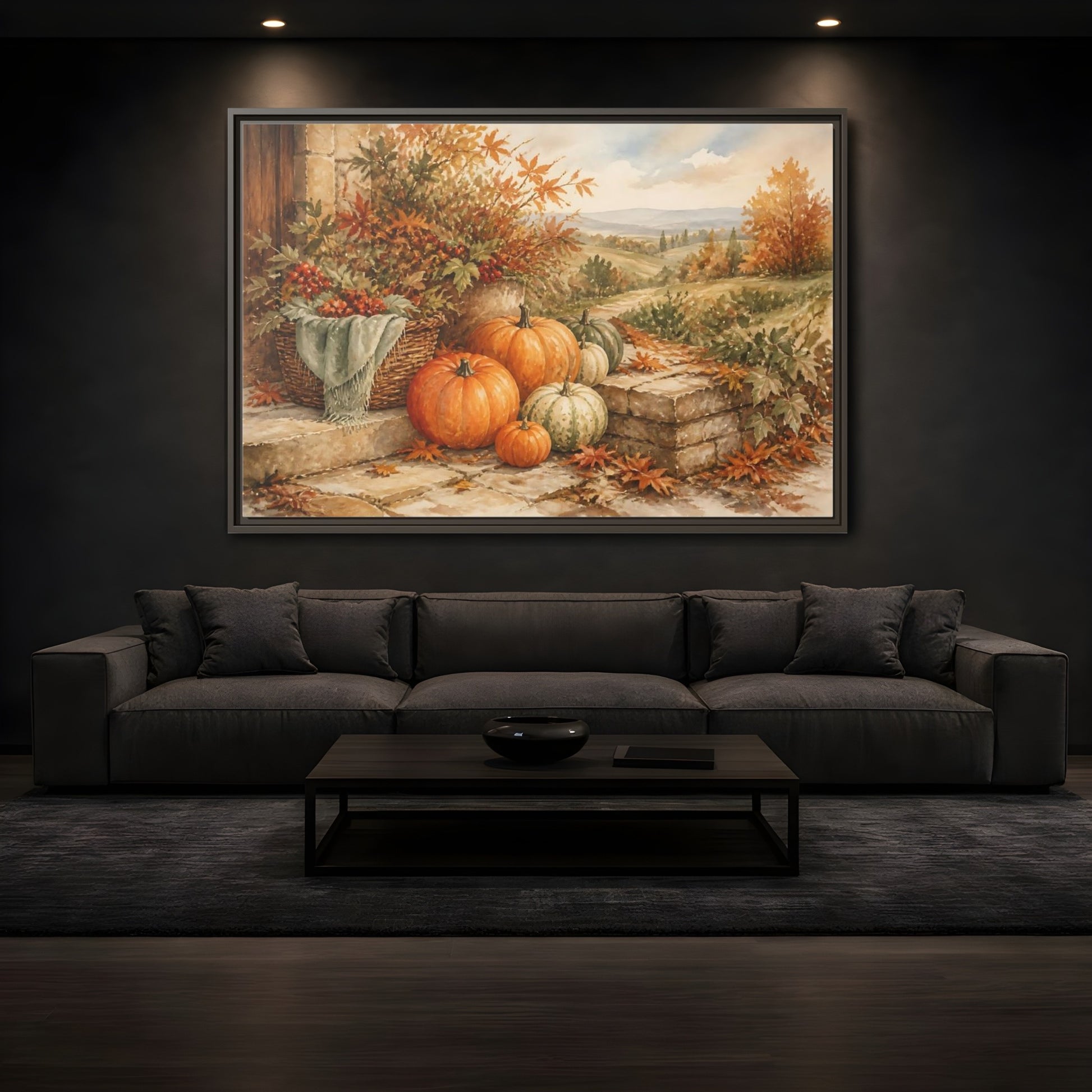 Mockup 3. Harvest Pumpkins On Steps shown as framed canvas print