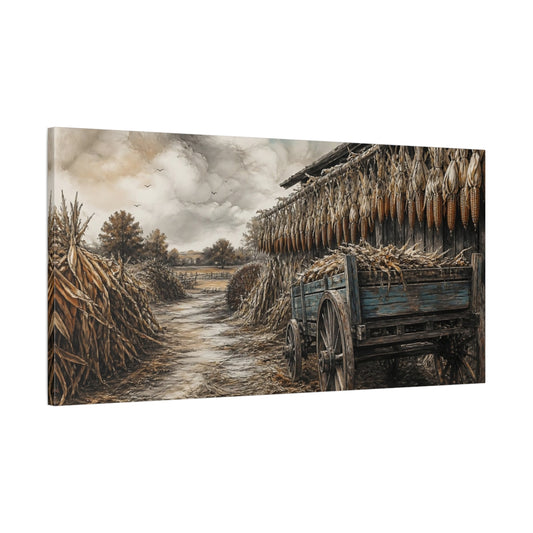 Main Mockup. Harvest Wagon With Hanging Corn shown as canvas print