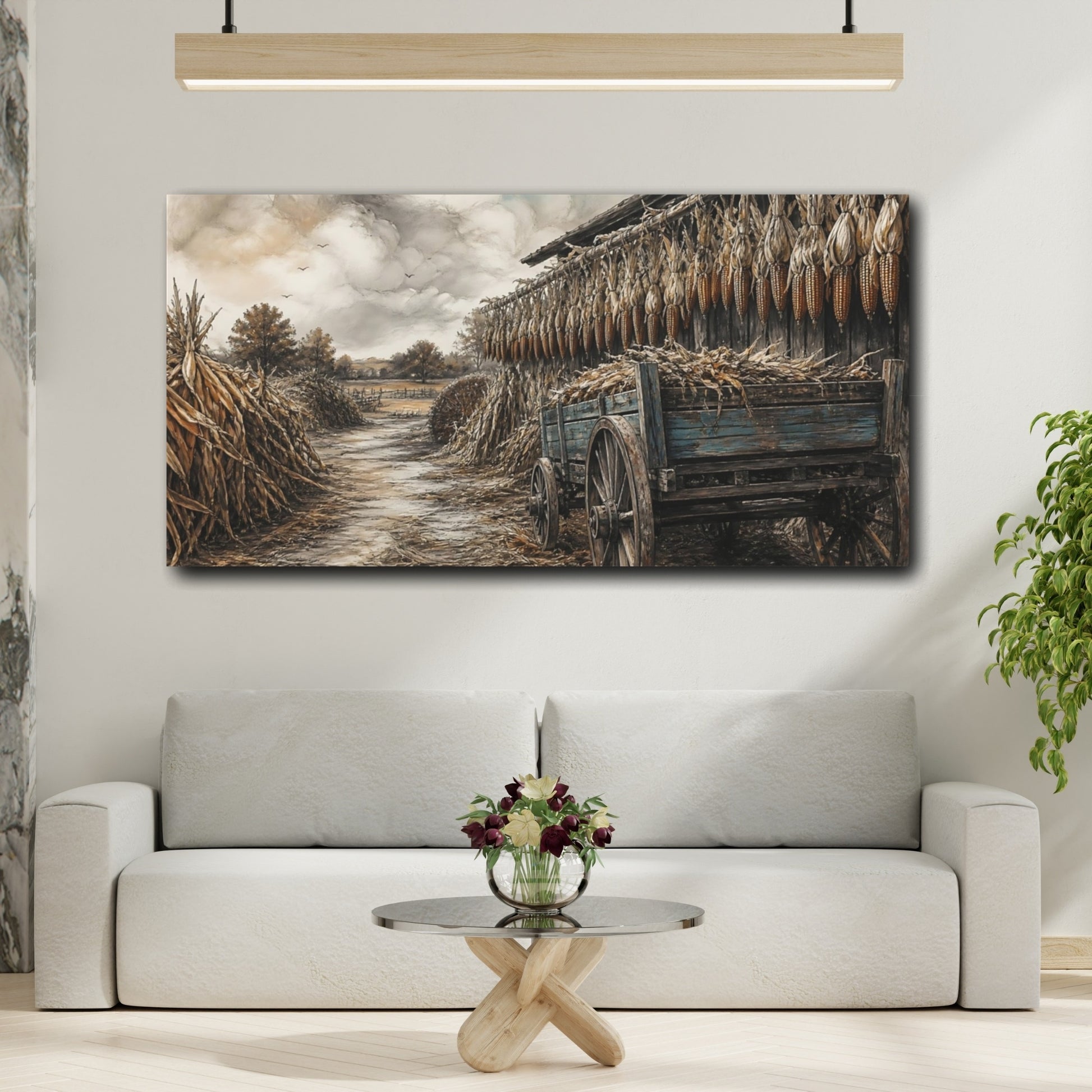 Mockup 2. Harvest Wagon With Hanging Corn shown as canvas print
