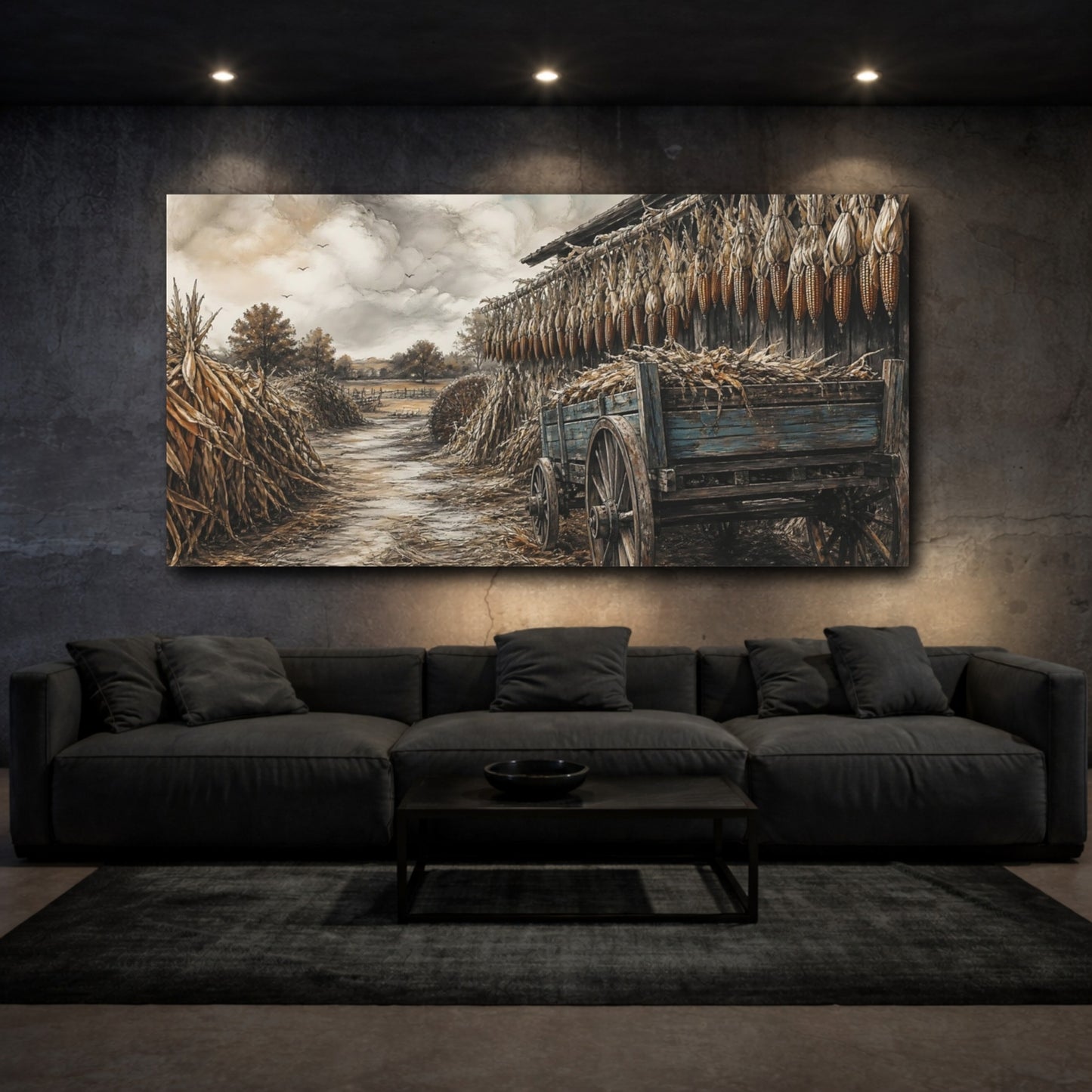 Mockup 3. Harvest Wagon With Hanging Corn shown as canvas print