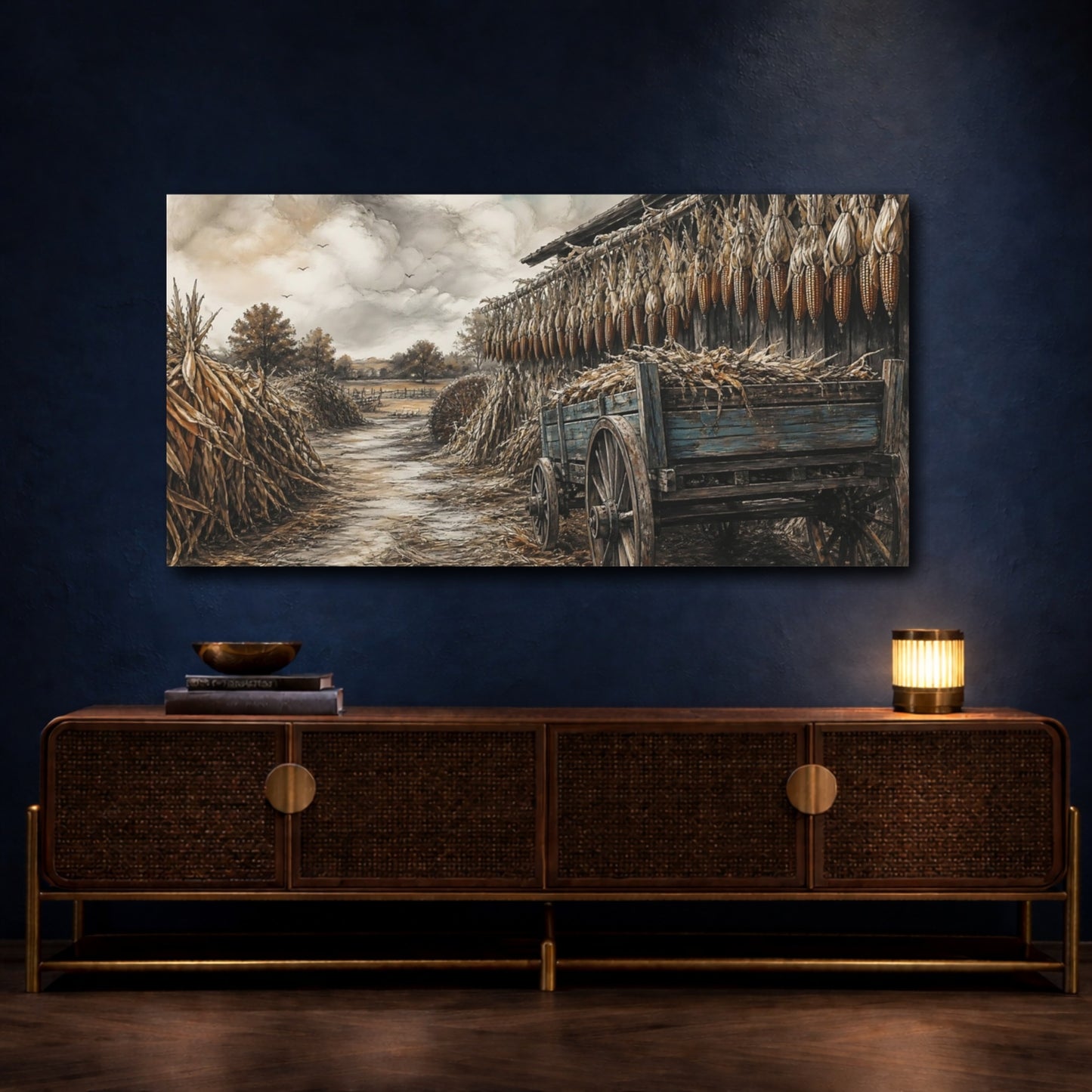 Mockup 4. Harvest Wagon With Hanging Corn shown as canvas print