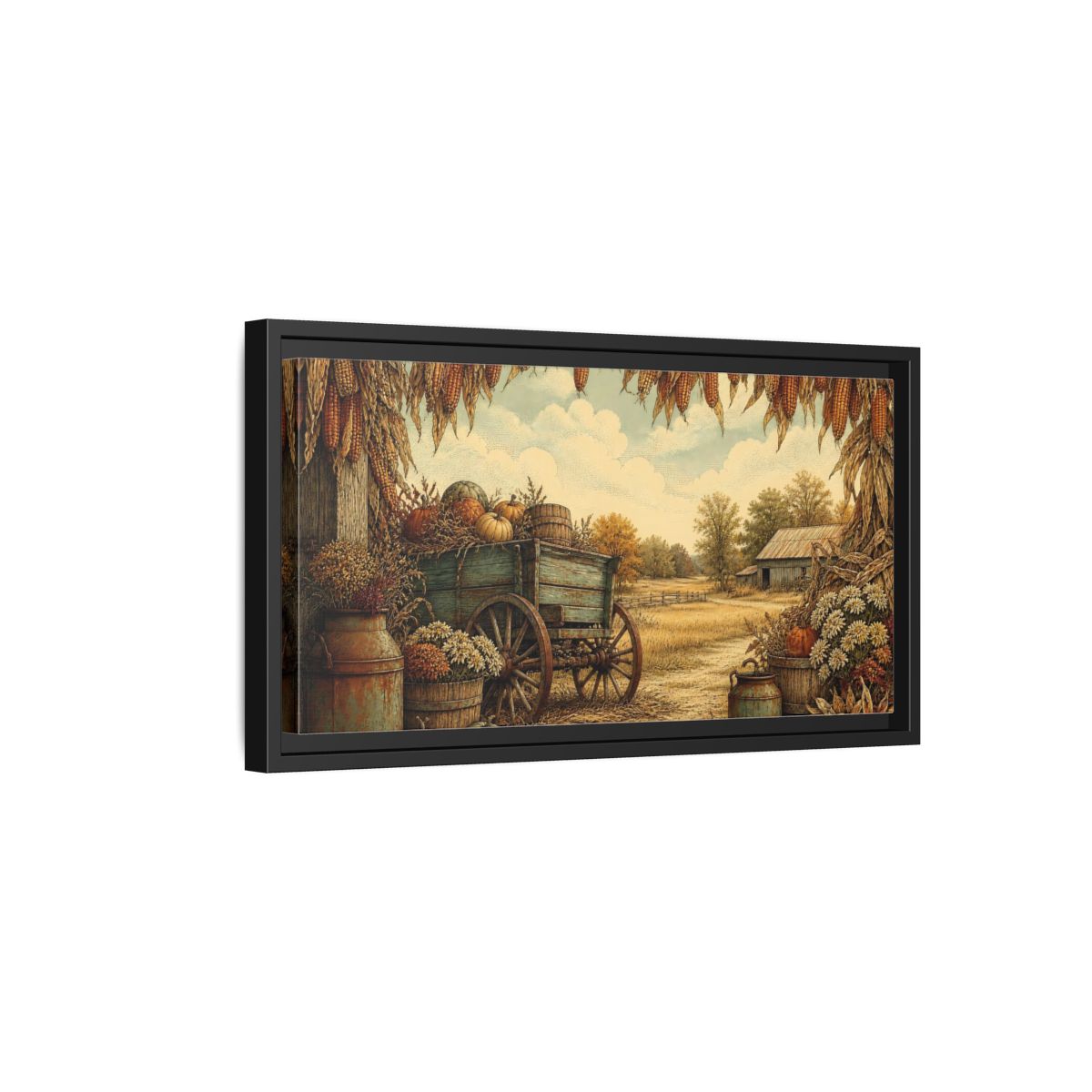 Side Mockup 8. Harvest Wagon With Pumpkins shown as framed canvas print