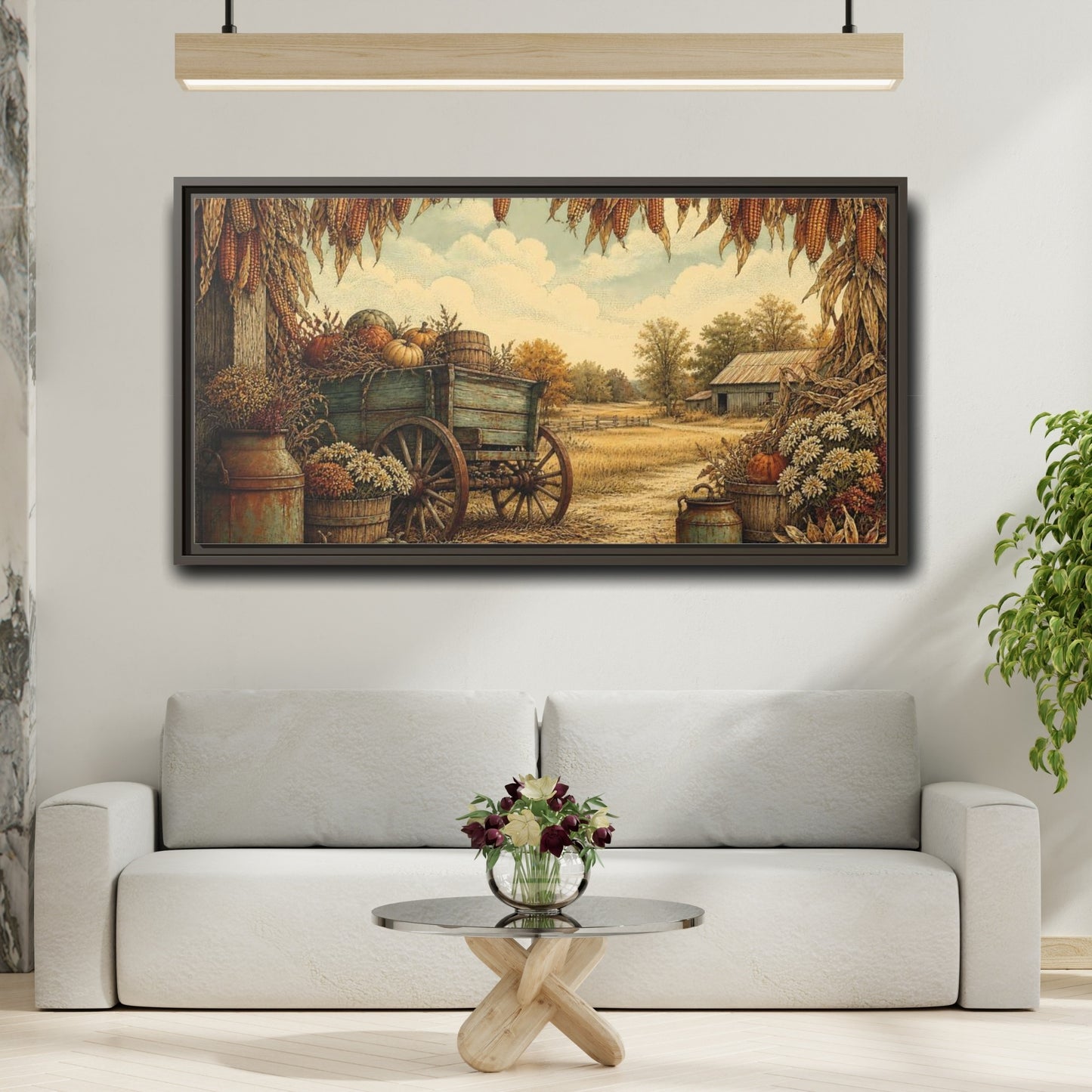 Mockup 2. Harvest Wagon With Pumpkins shown as framed canvas print