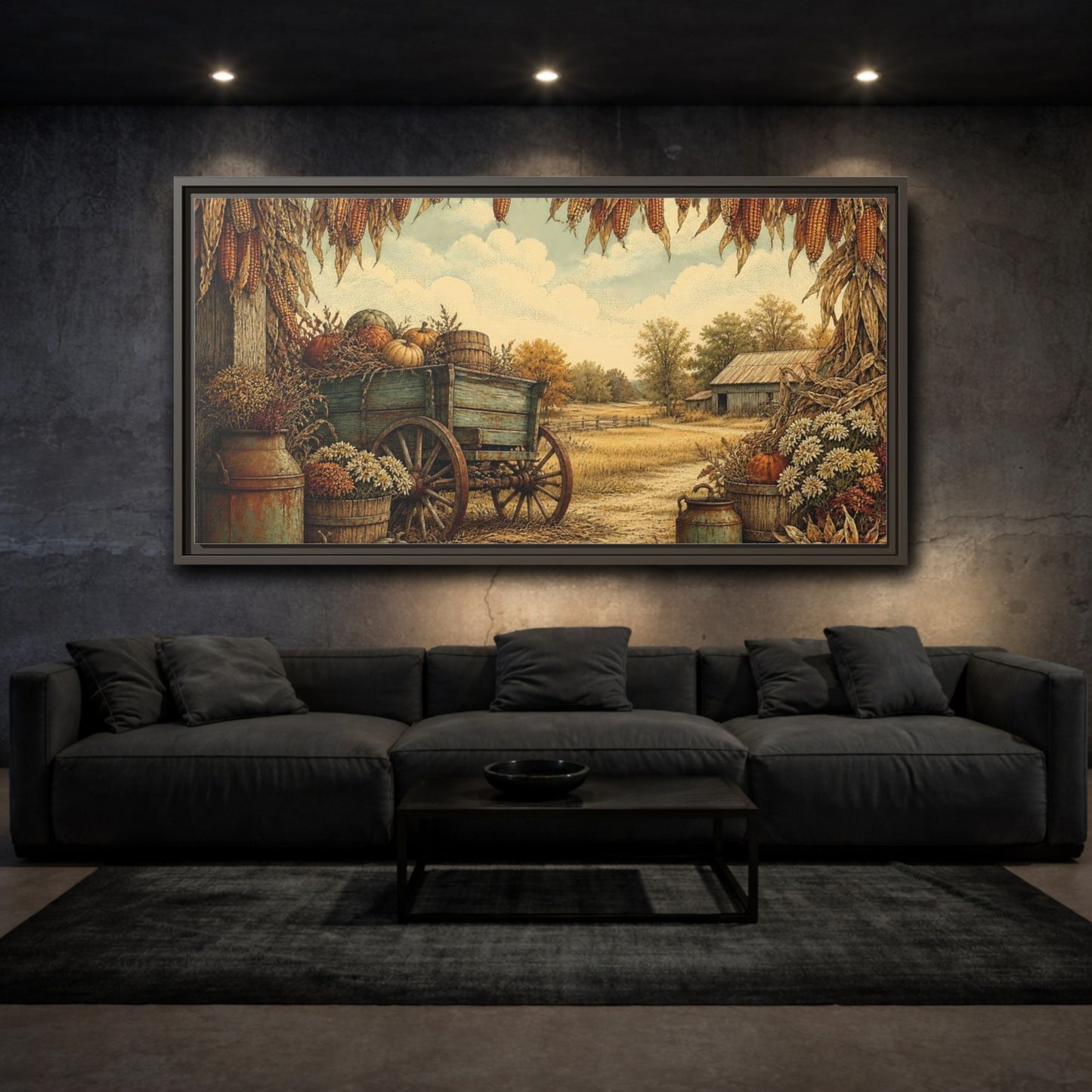 Mockup 3. Harvest Wagon With Pumpkins shown as framed canvas print