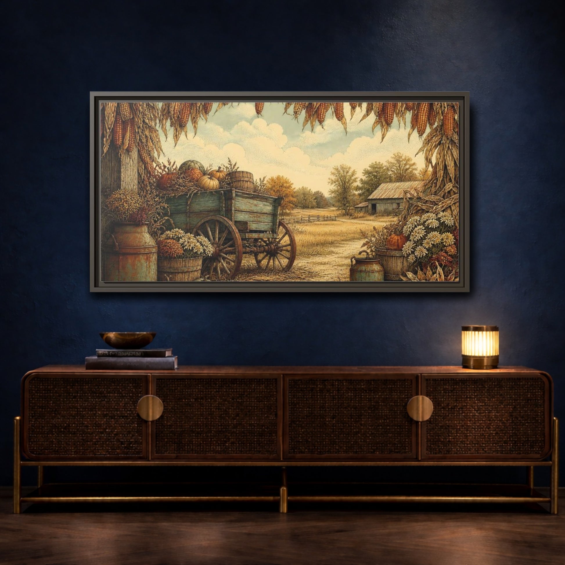 Mockup 4. Harvest Wagon With Pumpkins shown as framed canvas print