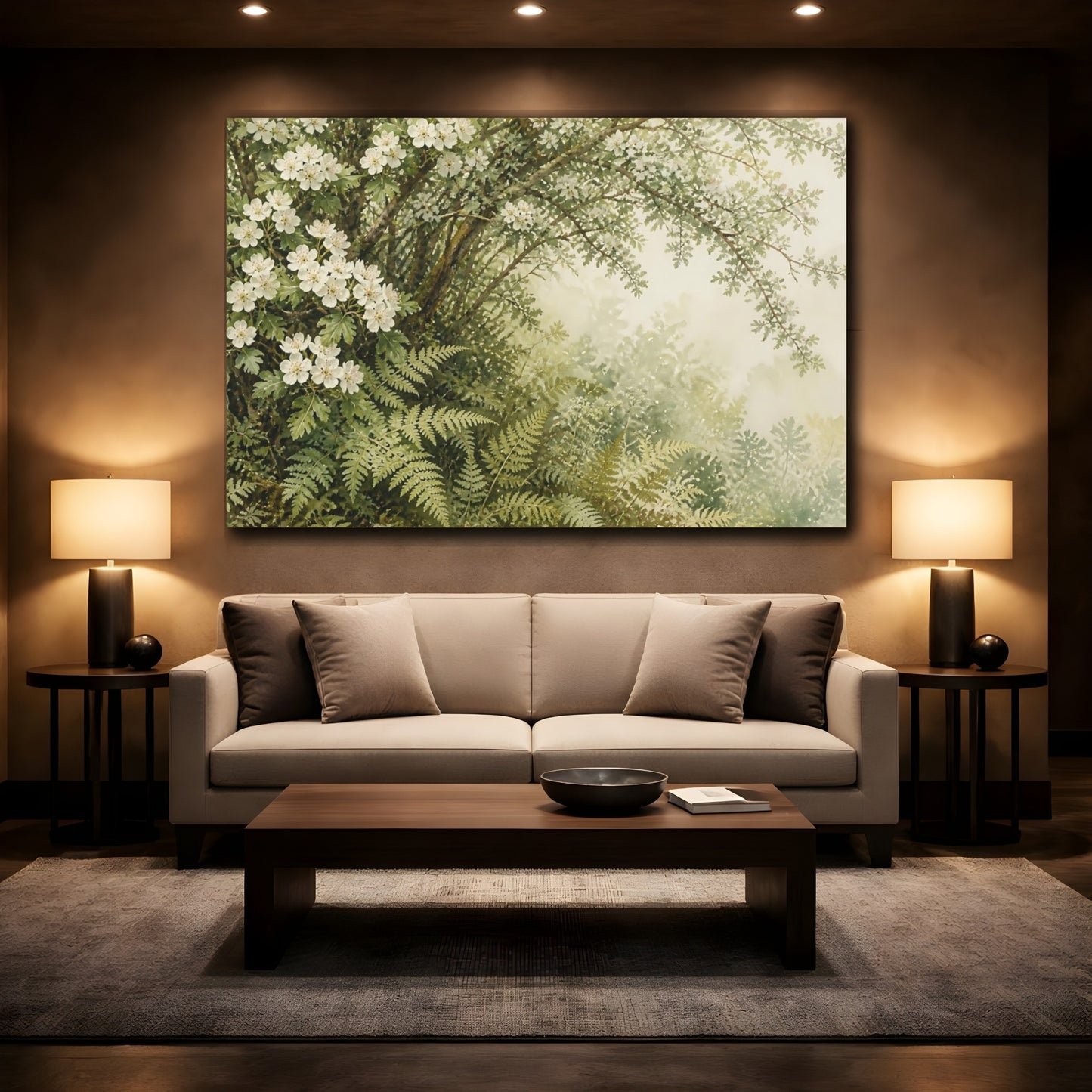 Mockup 2. Hawthorn & Fern Hedgerow shown as canvas print