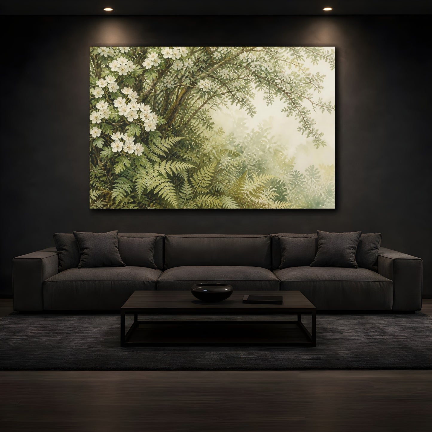 Mockup 3. Hawthorn & Fern Hedgerow shown as canvas print