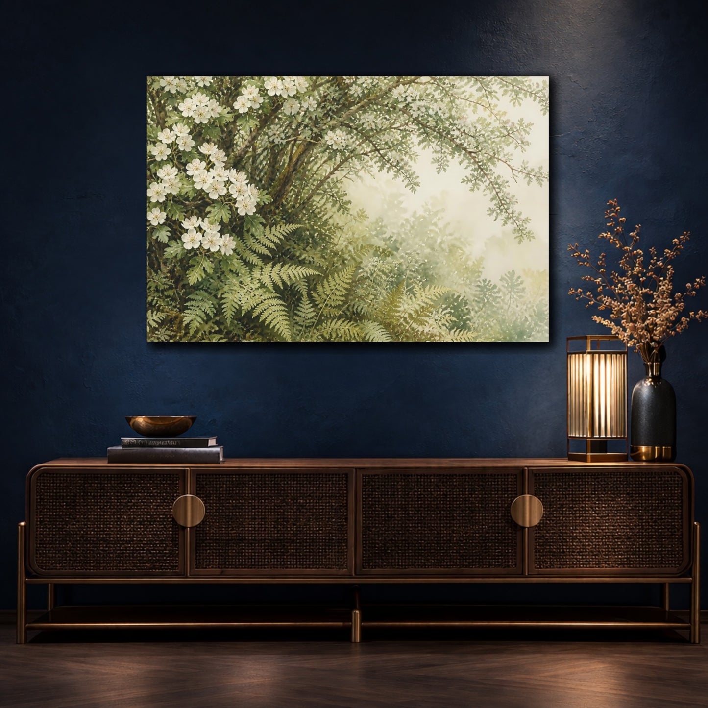 Mockup 4. Hawthorn & Fern Hedgerow shown as canvas print