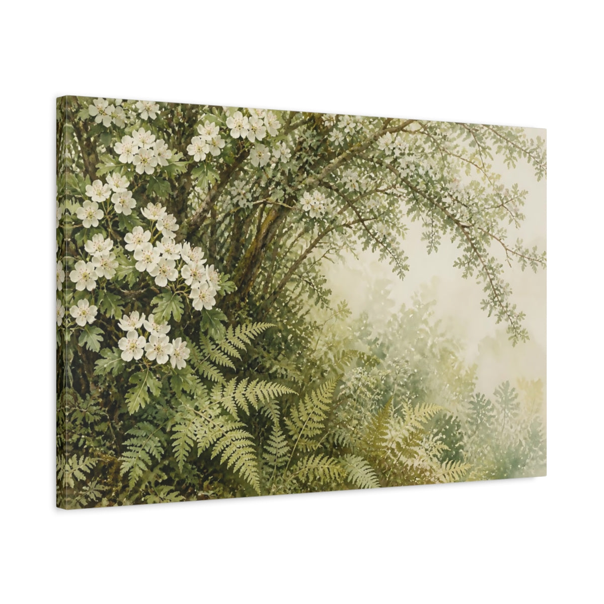 Side Mockup 2. Hawthorn & Fern Hedgerow shown as canvas print