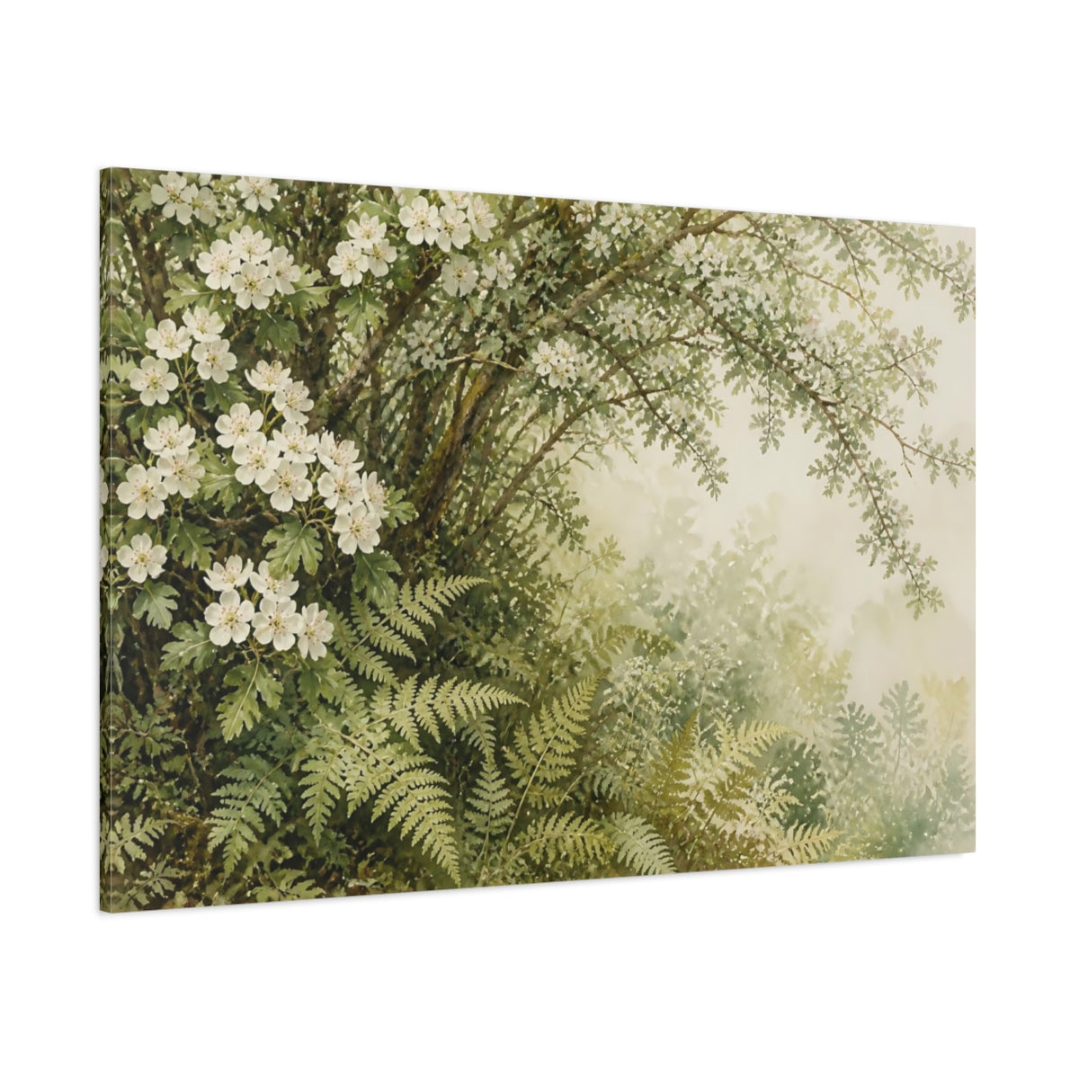Side Mockup 1. Hawthorn & Fern Hedgerow shown as canvas print