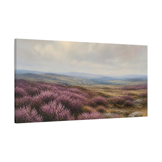Main Mockup. Heather On Windswept Moors shown as canvas print