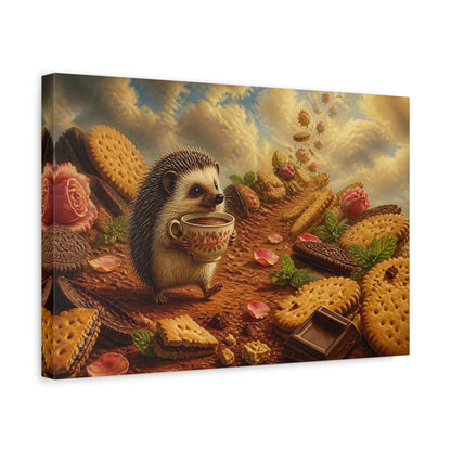 Side Mockup 4. Hedgehog Tea Party shown as canvas print