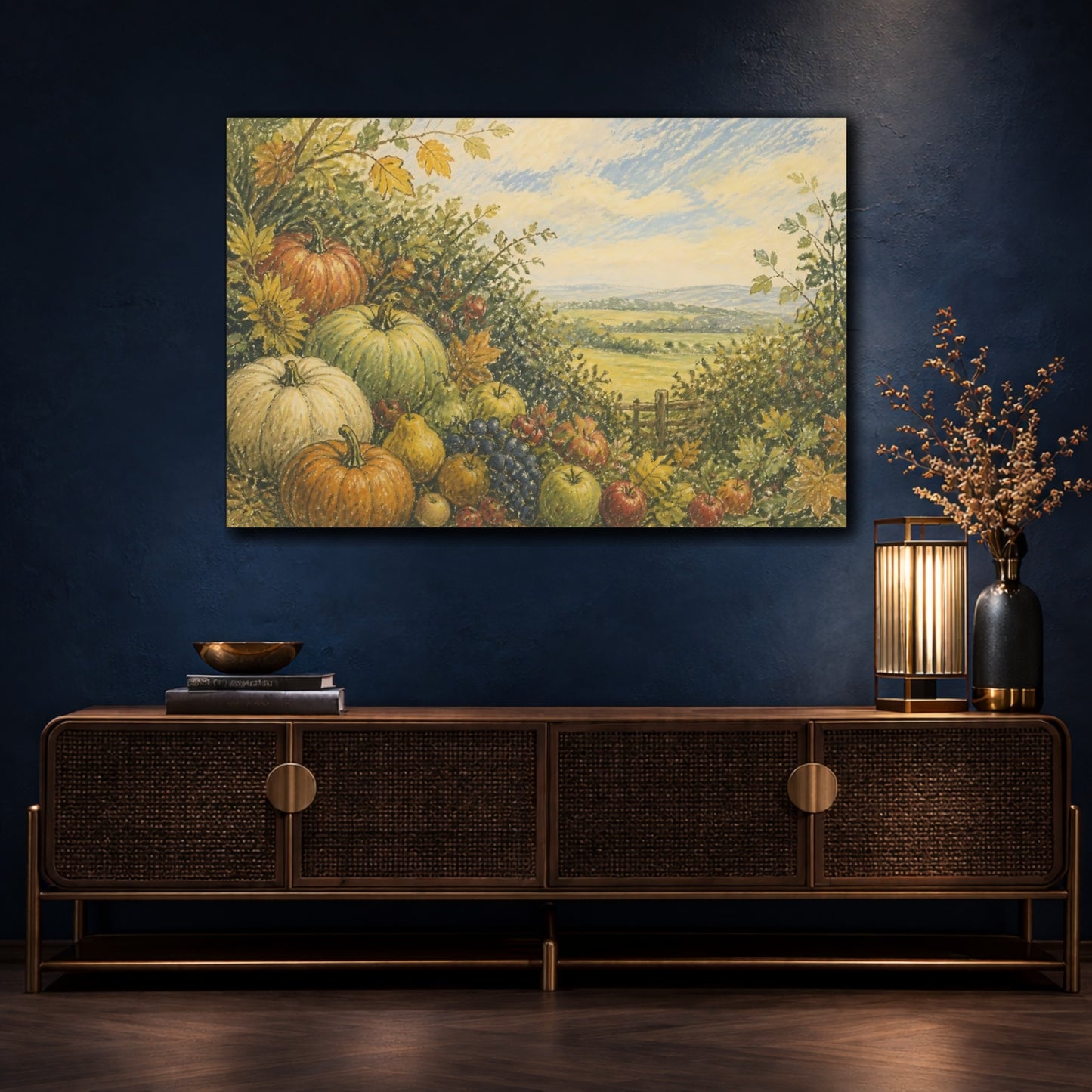 Mockup 4. Hedgerow Harvest Still Life shown as canvas print