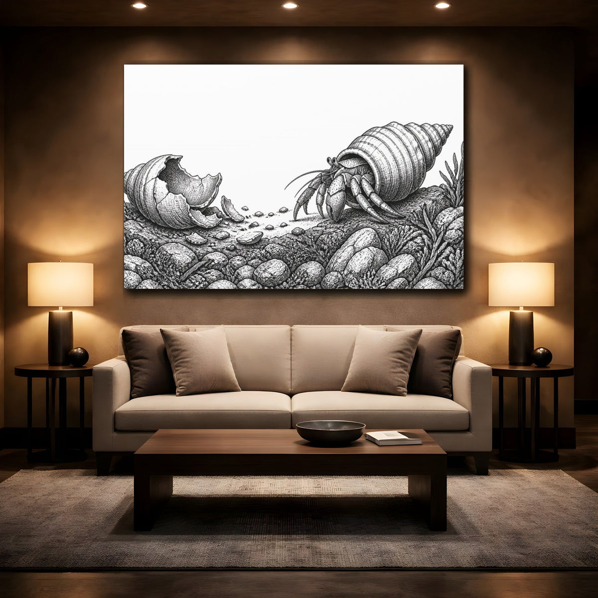 Mockup 2. Hermit Crab Motivation shown as canvas print