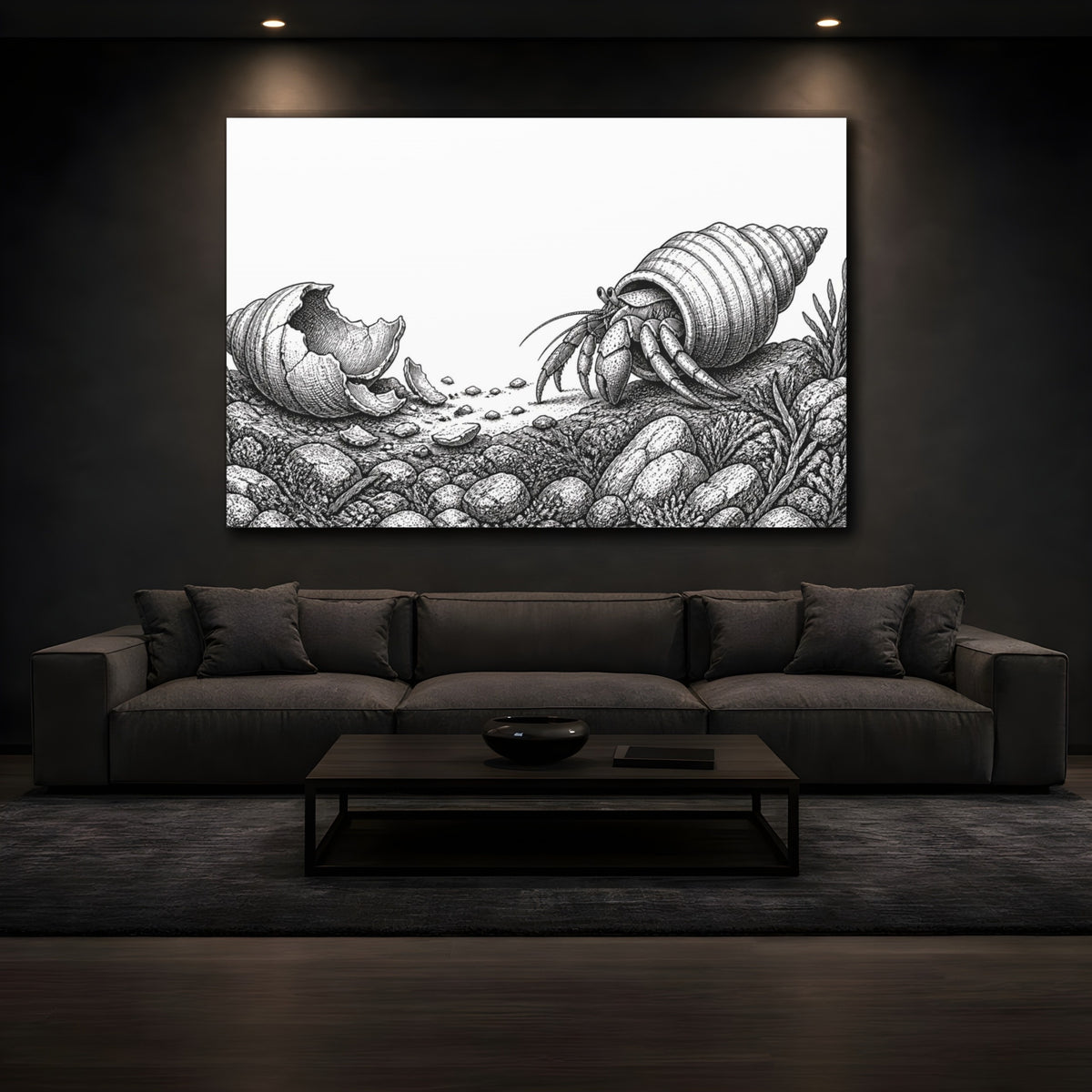 Mockup 3. Hermit Crab Motivation shown as canvas print