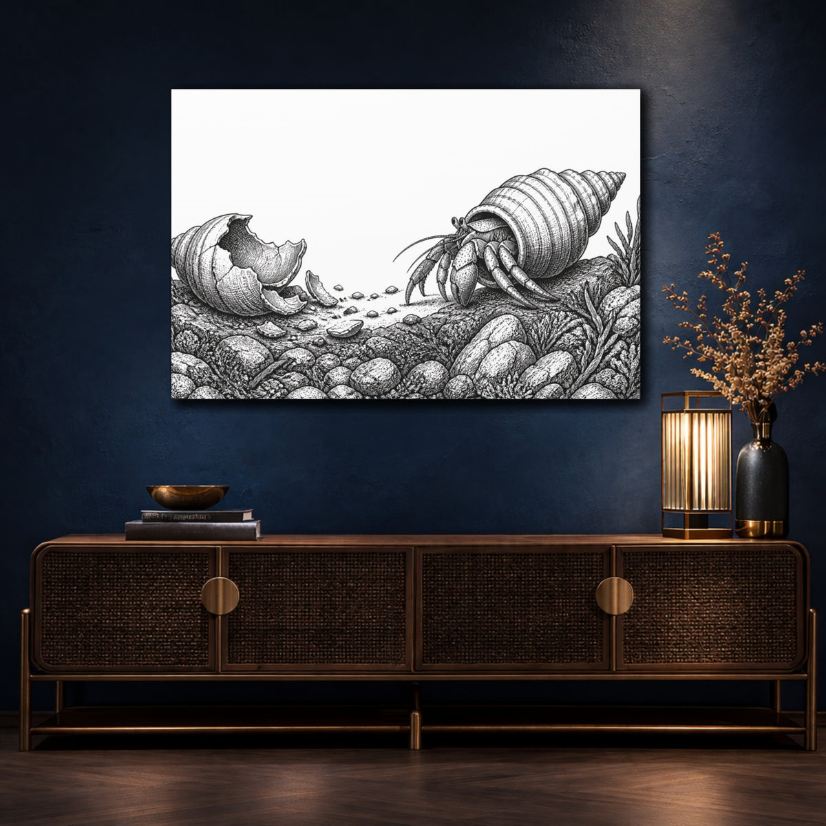 Mockup 4. Hermit Crab Motivation shown as canvas print