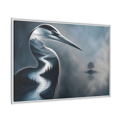 Side Mockup 7. Heron River Illusion shown as framed canvas print